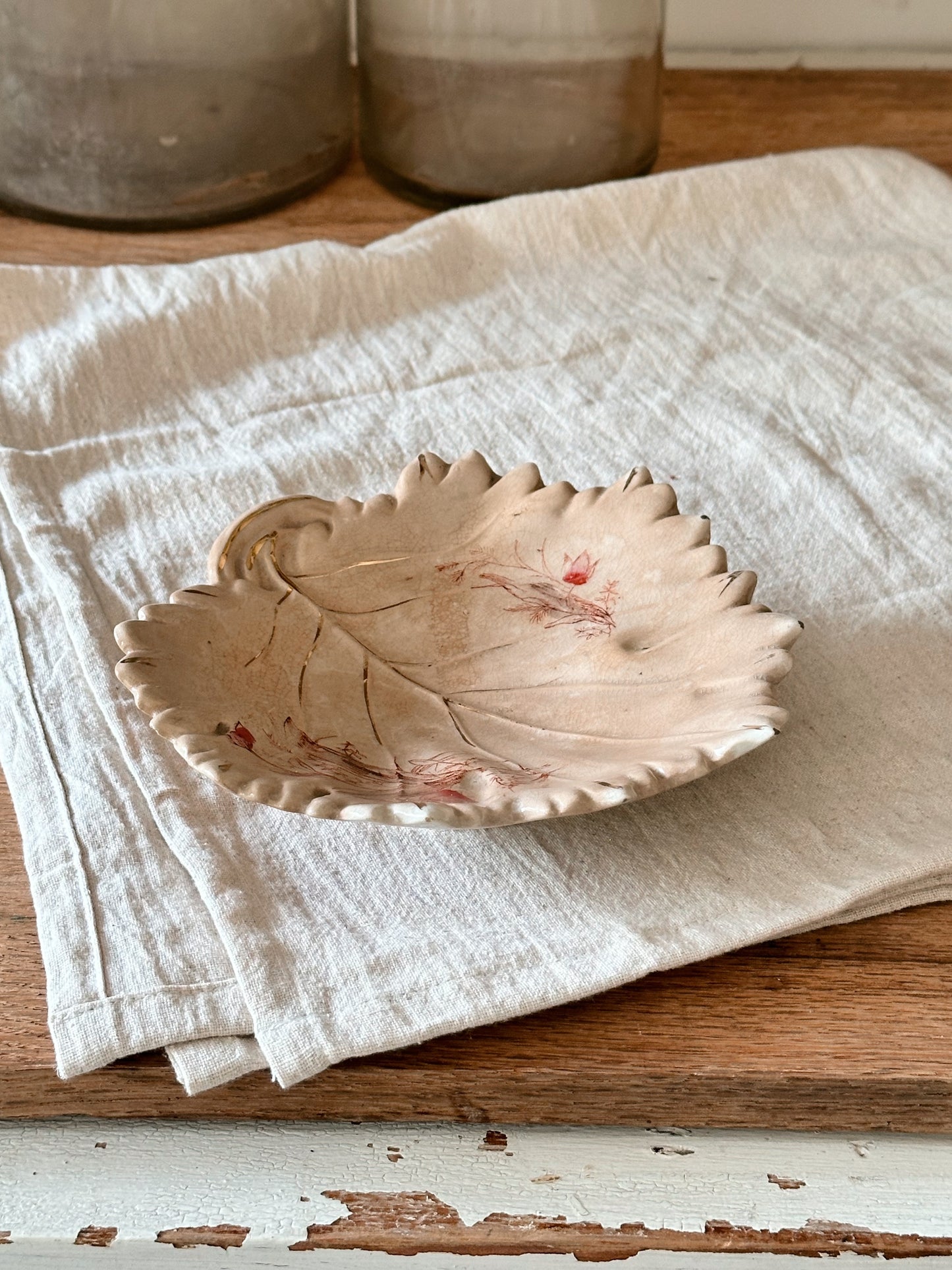 Antique Ironstone Leaf Dish