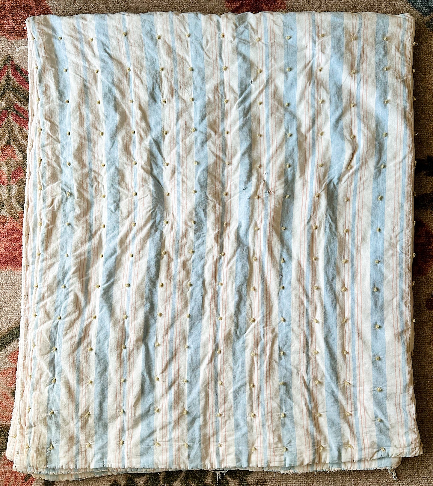 Hand Tied Vintage Cotton Ticking Comforter