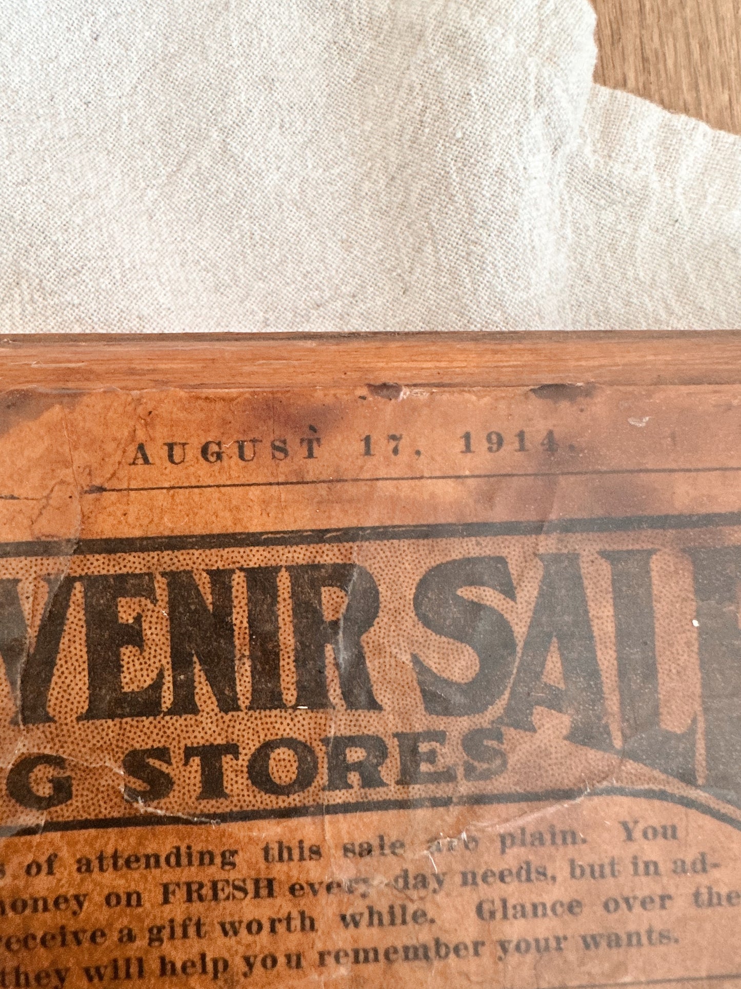 Antique 1914 Pittsburgh Sun May Drug Company Newspaper Advertisement on Wood