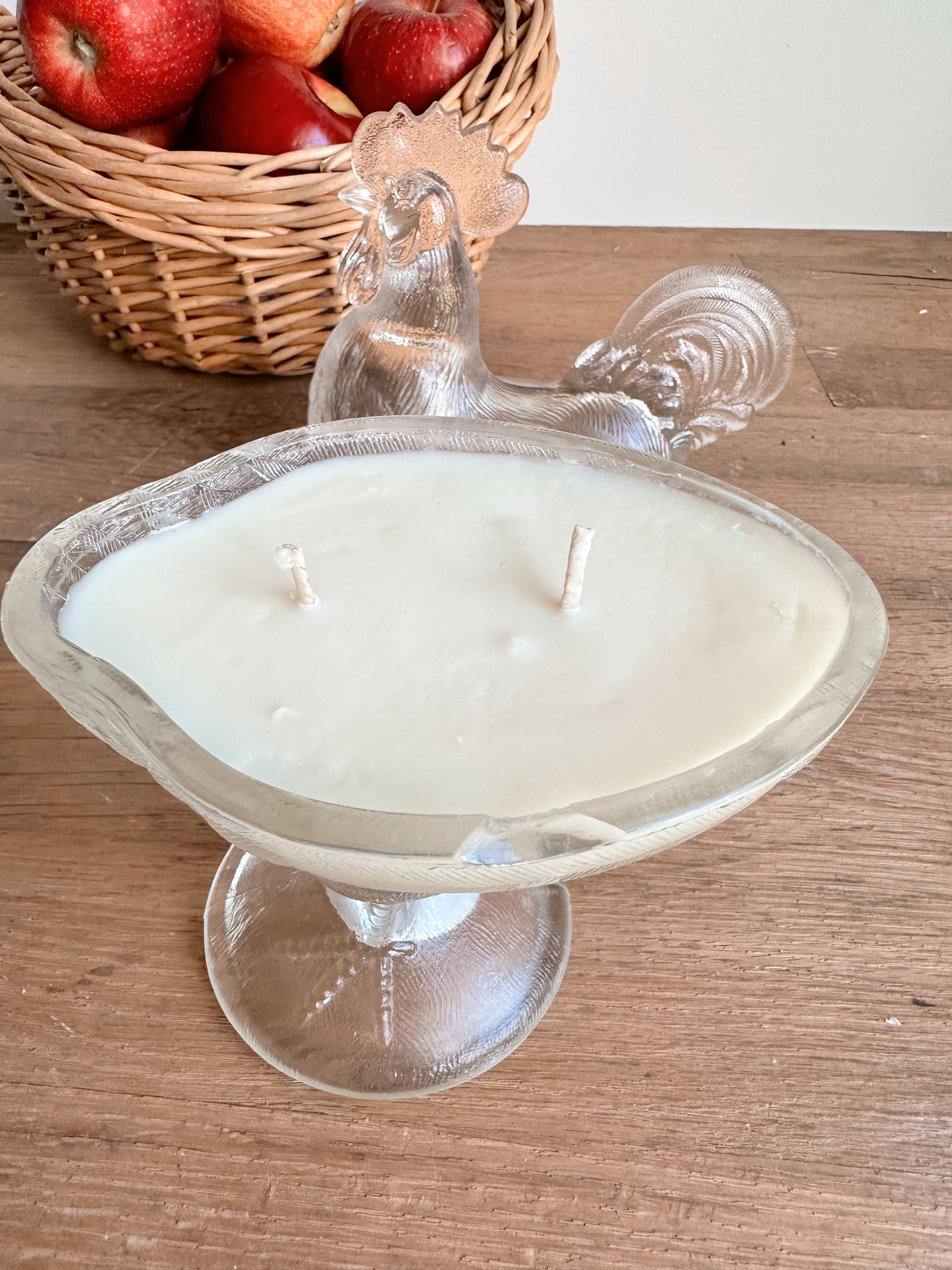 Hand Poured Apple Orchard Candle in a Vintage Glass Rooster