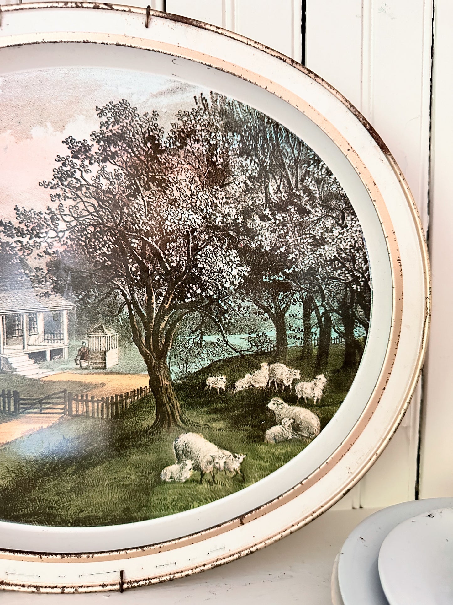 Vintage Currier and Ives Tray with hanger