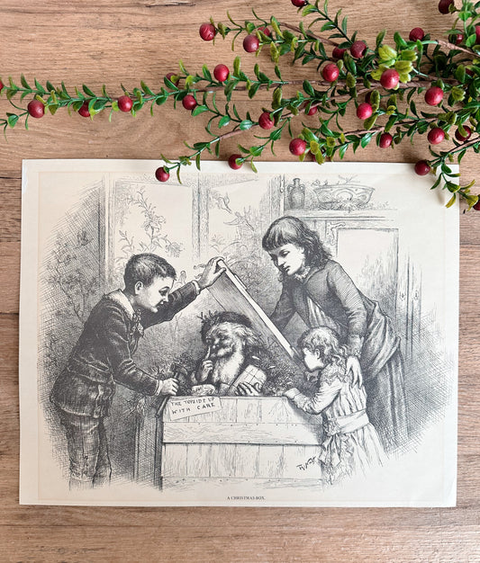 Vintage Etching Print, A Christmas Box