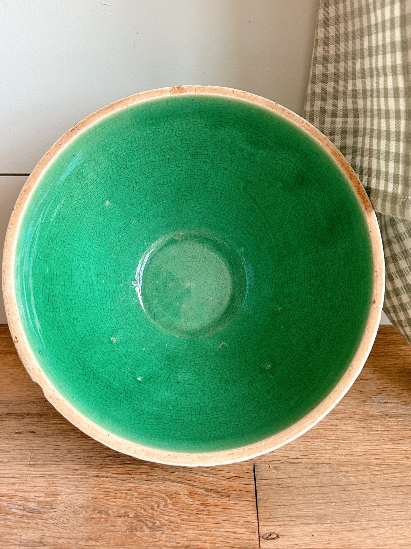 Vintage Green Checkerboard Stoneware Bowl