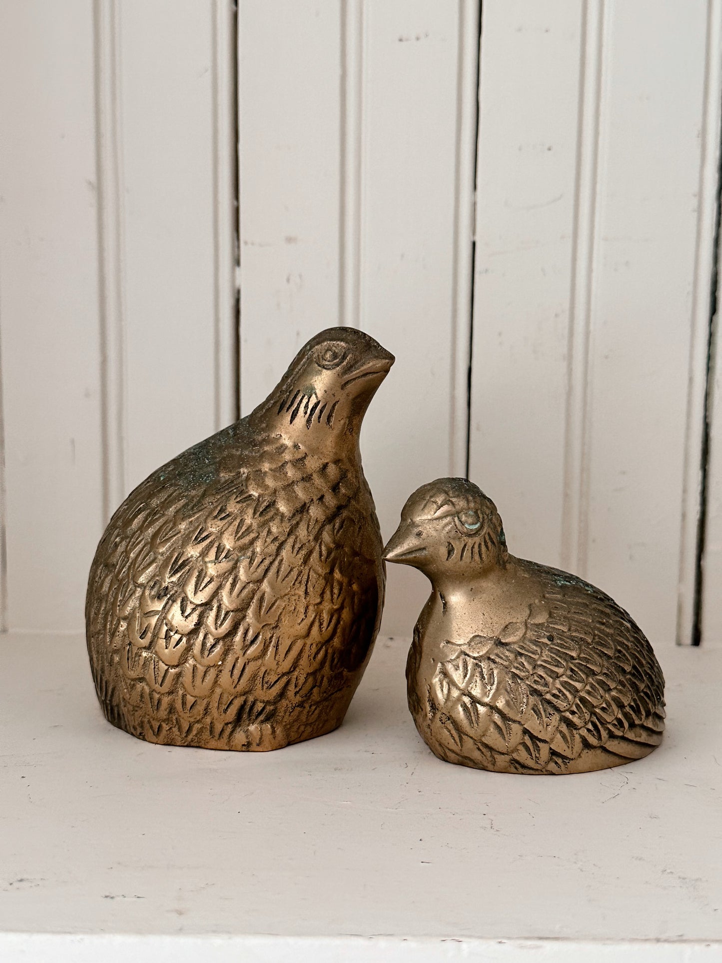 Set of Two Vintage Brass Quails