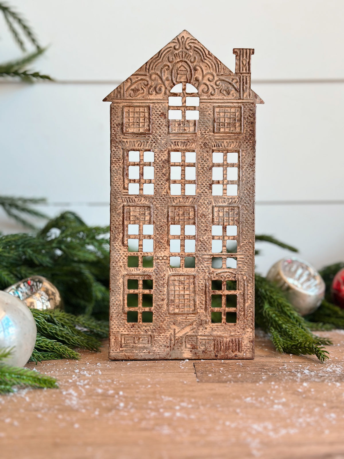 Embossed Tin House Candle Holders