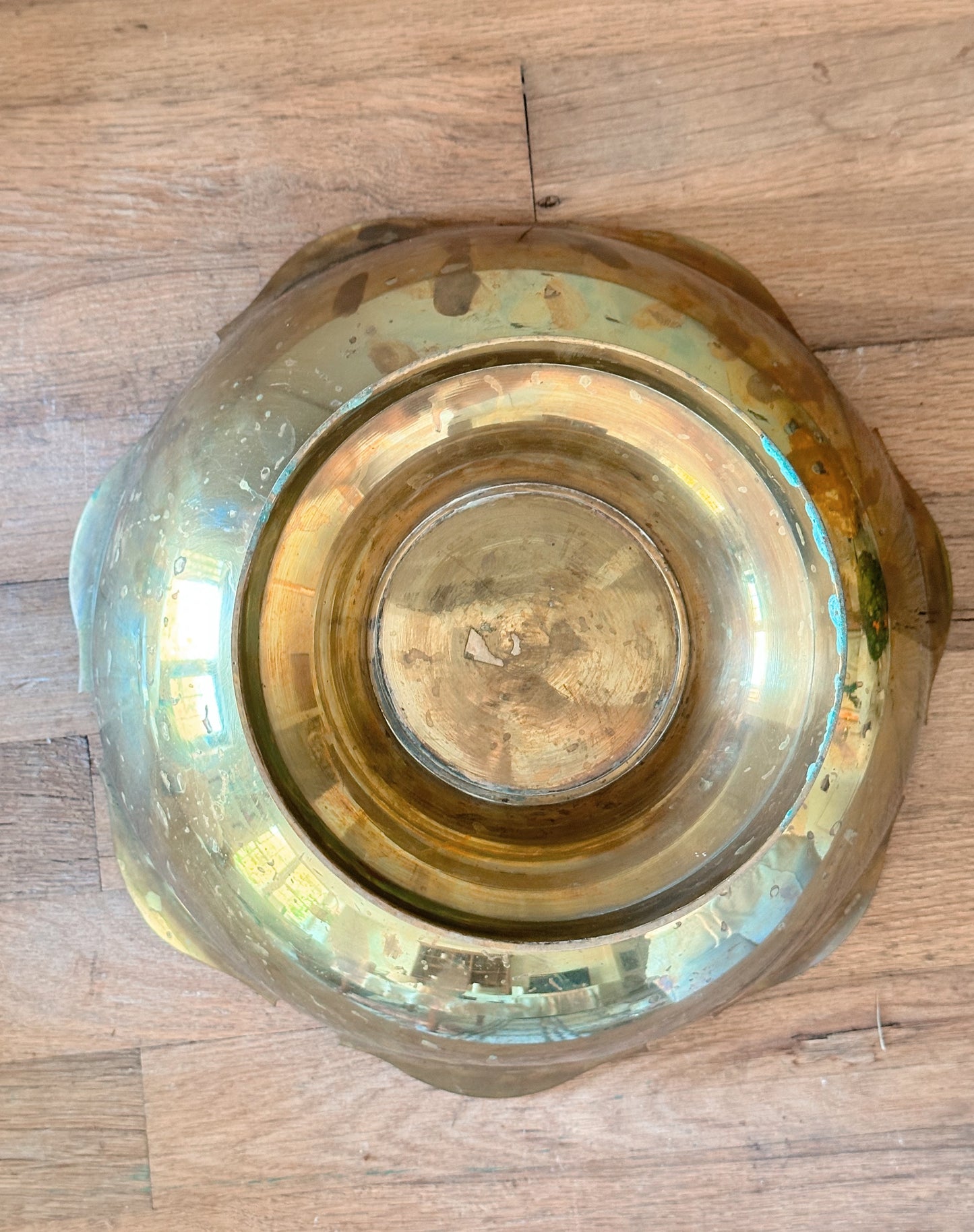 Vintage Brass Pedestal Bowl with Scalloped Edge