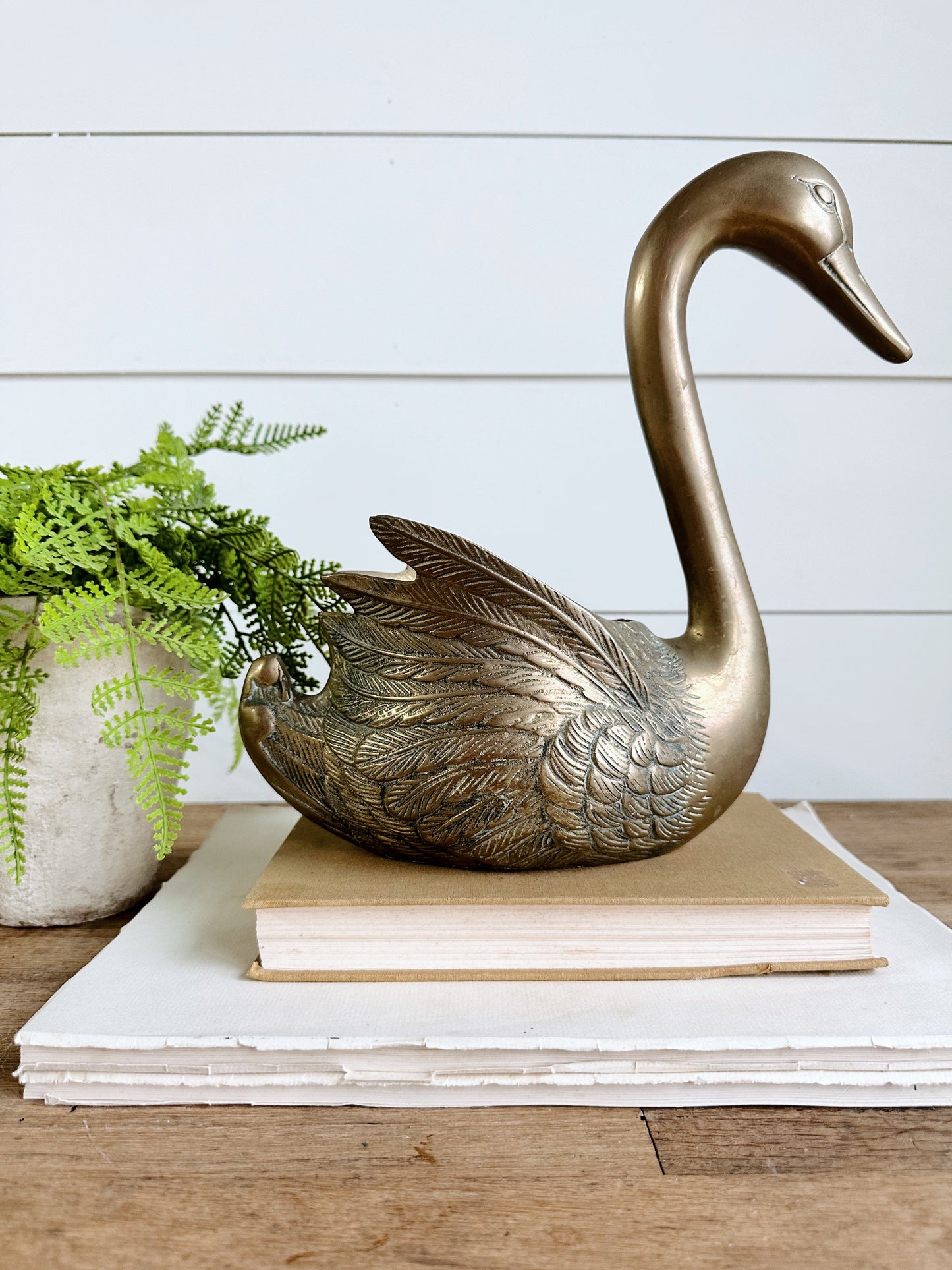 Vintage Brass Swan Planter