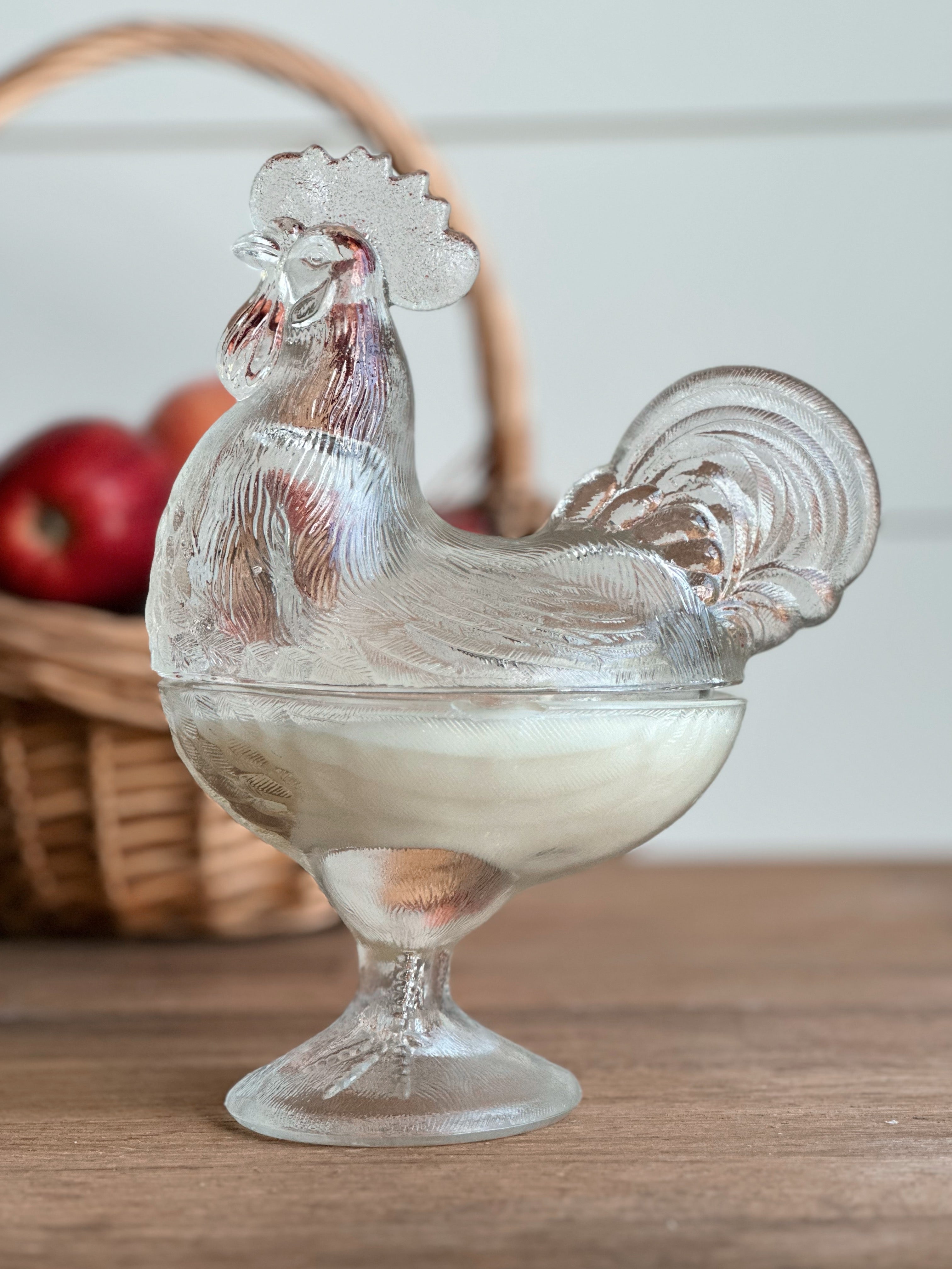 Hand Poured Apple Orchard Candle in a Vintage Glass Rooster
