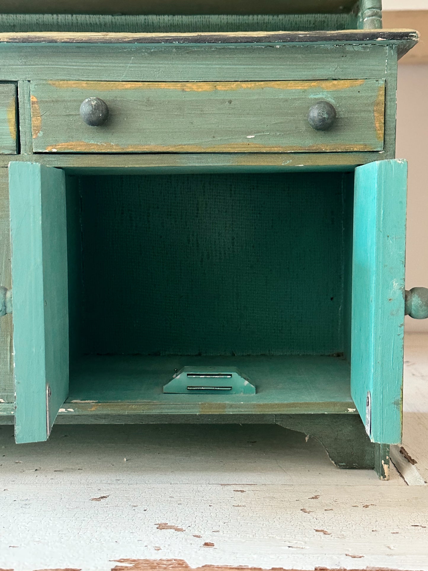 Vintage Tabletop Size Folk Art Painted Hutch