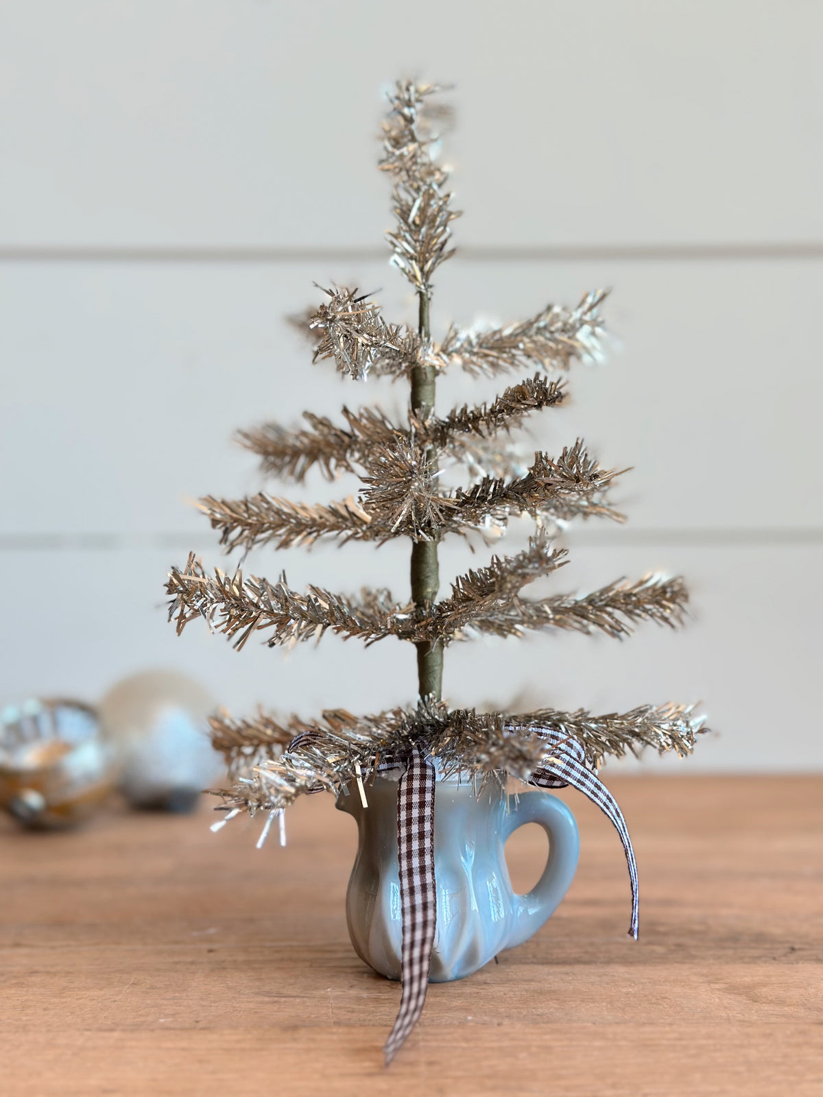 Vintage Blue Glass Creamer Tinsel Tree