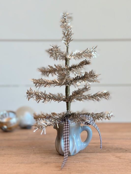 Vintage Blue Glass Creamer Tinsel Tree