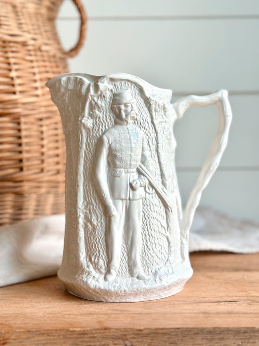 Vintage English Pitcher, Soldier Relief Design