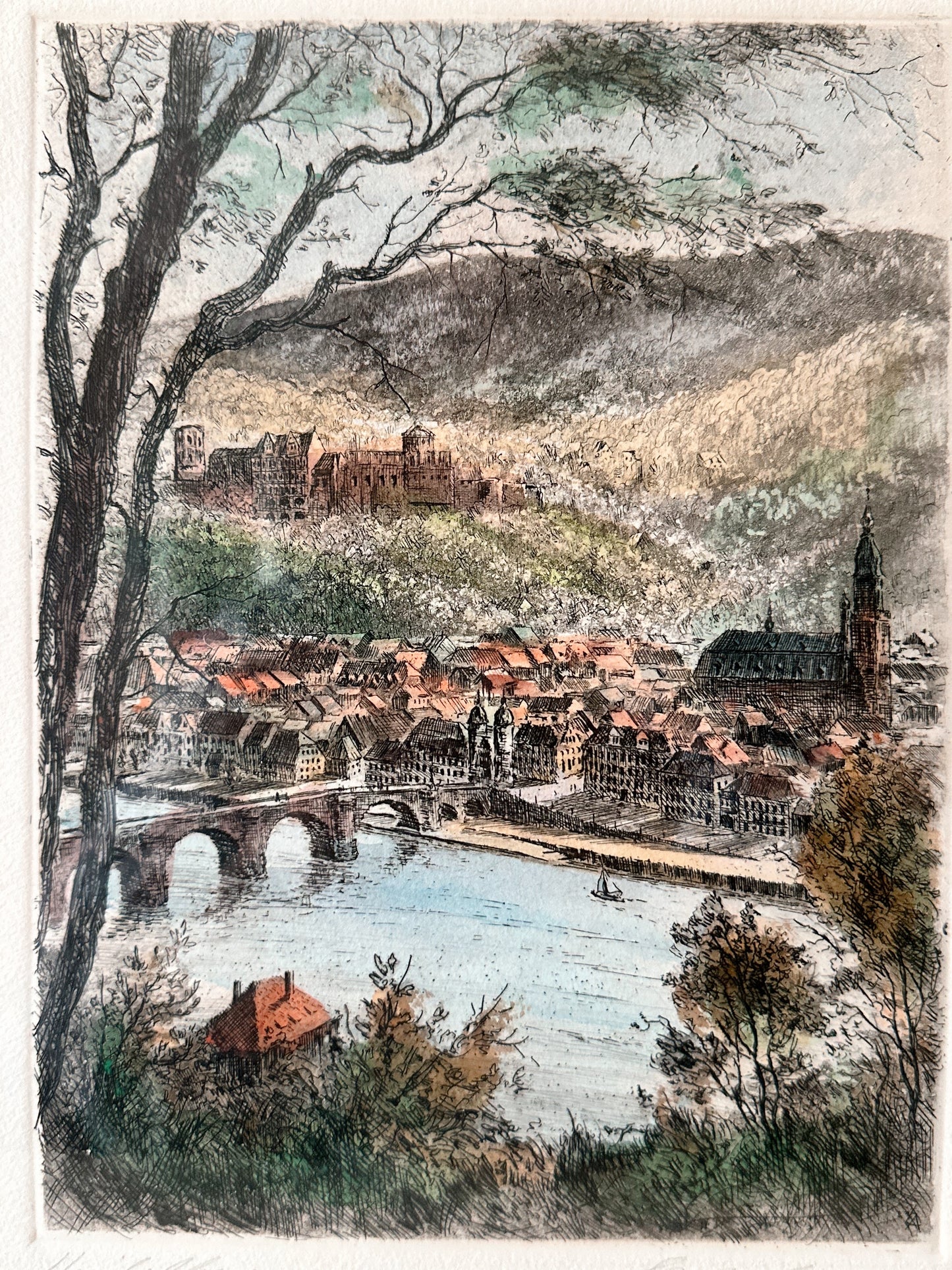 Vintage Signed Etching of Heidelburg