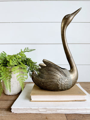 Large Vintage Brass Swan Planter