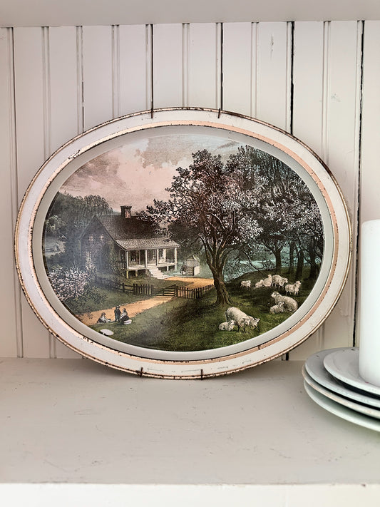 Vintage Currier and Ives Tray with hanger