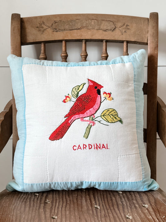 Handmade Vintage Quilt Pillow, Cardinal