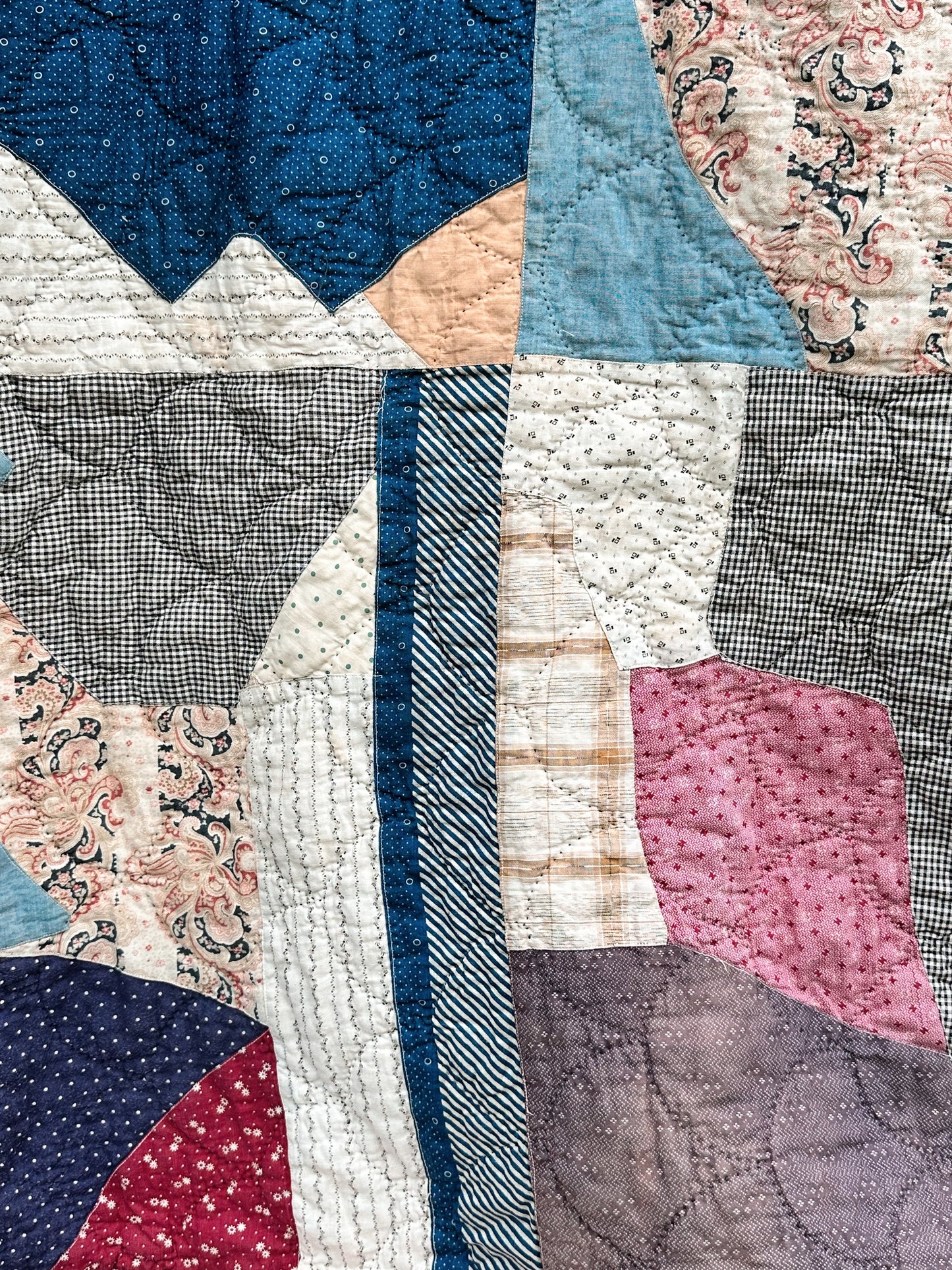 Vintage Hand Quilted Abstract Patchwork Quilt