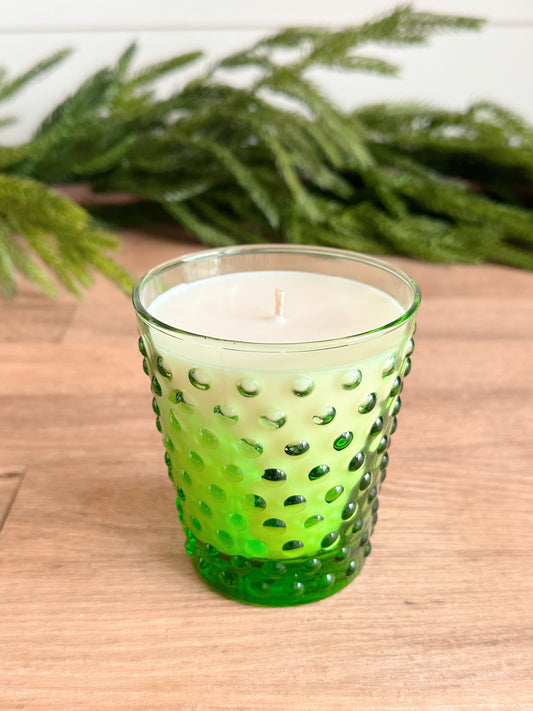 Hand Poured Peppermint Latte Candle in a Vintage Hobnail Glass