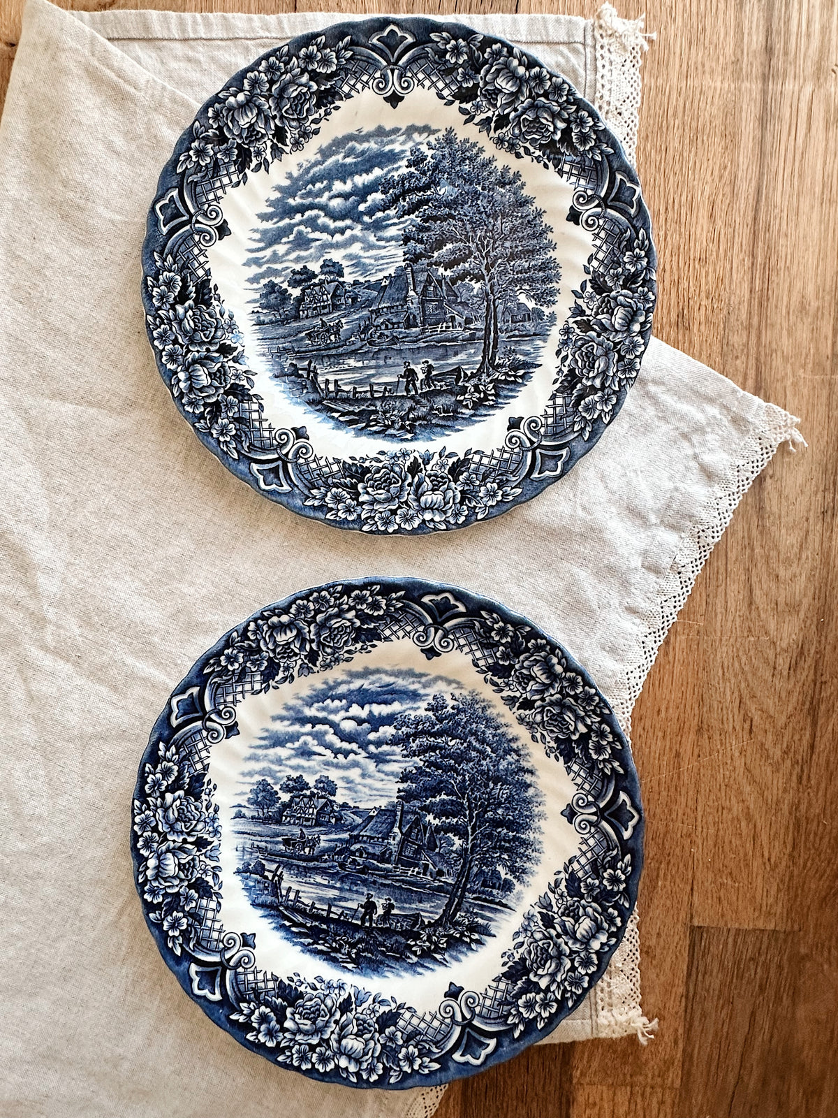 Pair of Vintage Royal Staffordshire Blue & White Transferware Dinner Plates