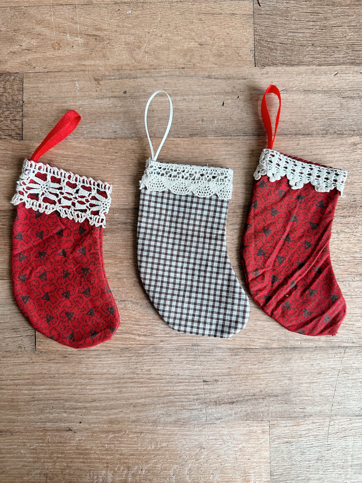 Three Petite Vintage Handmade Stockings