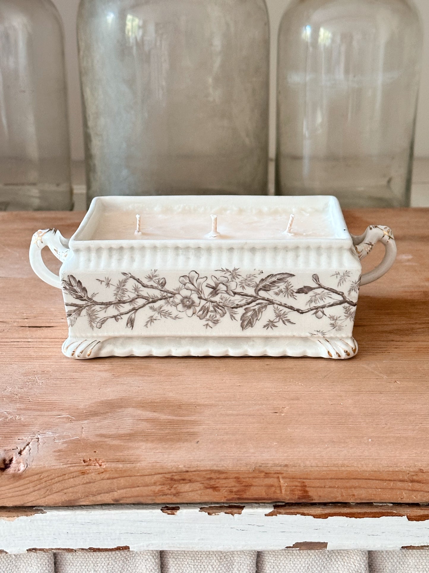 Pumpkin Chai Candle in an Antique Ironstone Transferware Dish