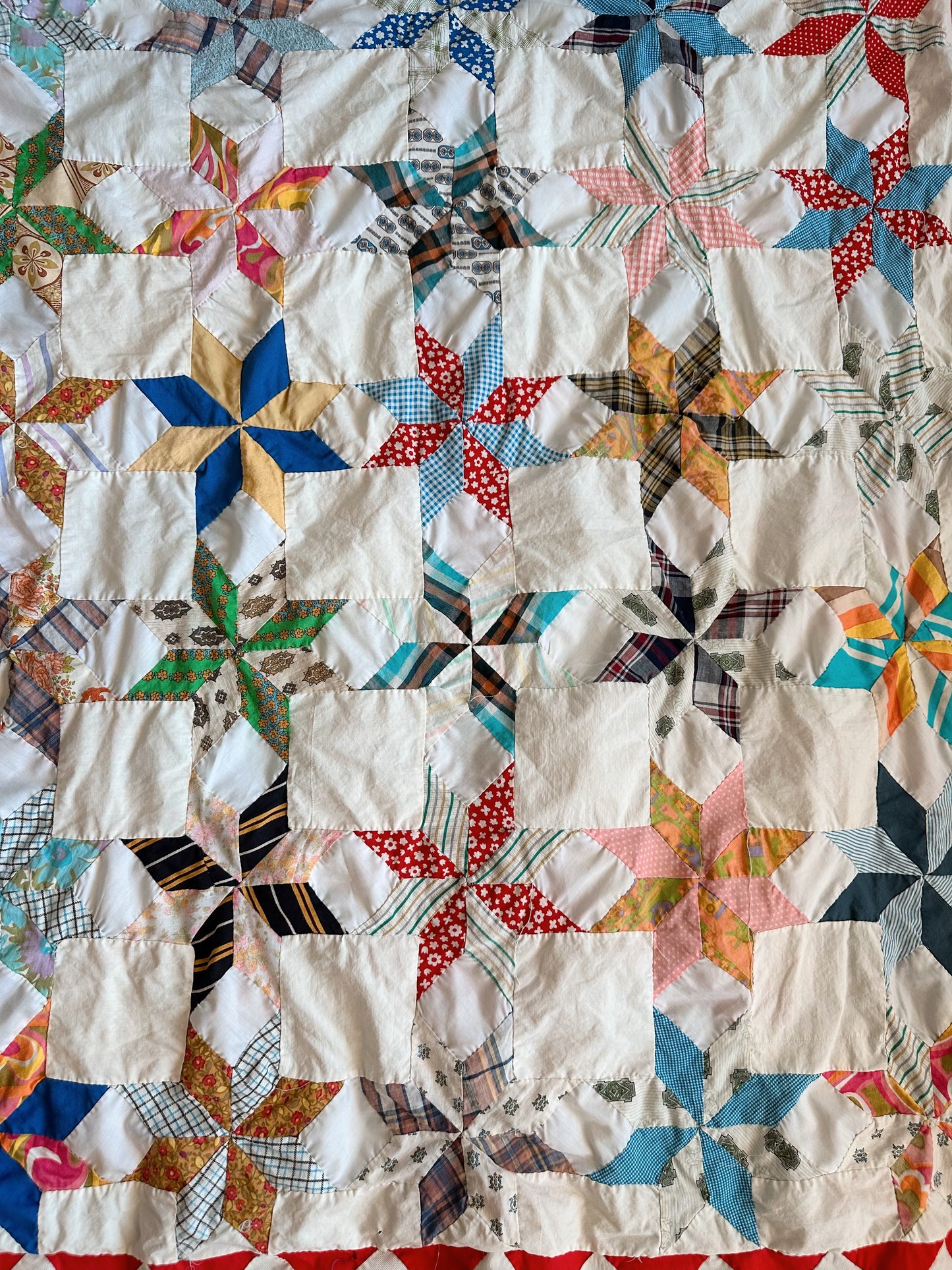 Vintage Hand Pieced 8-Point Star Quilt Top