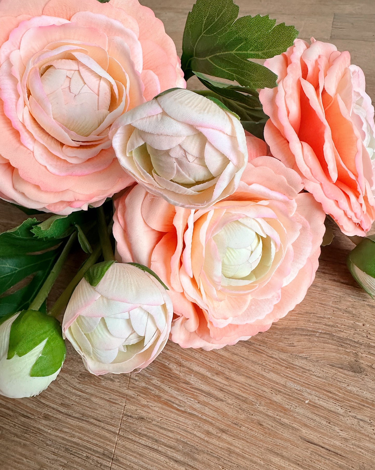 18” Soft Coral Peach Real Touch Ranunculus Bundle