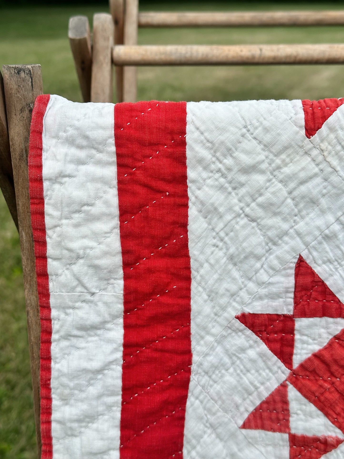 Vintage Red & White Ohio Star Lap Quilt