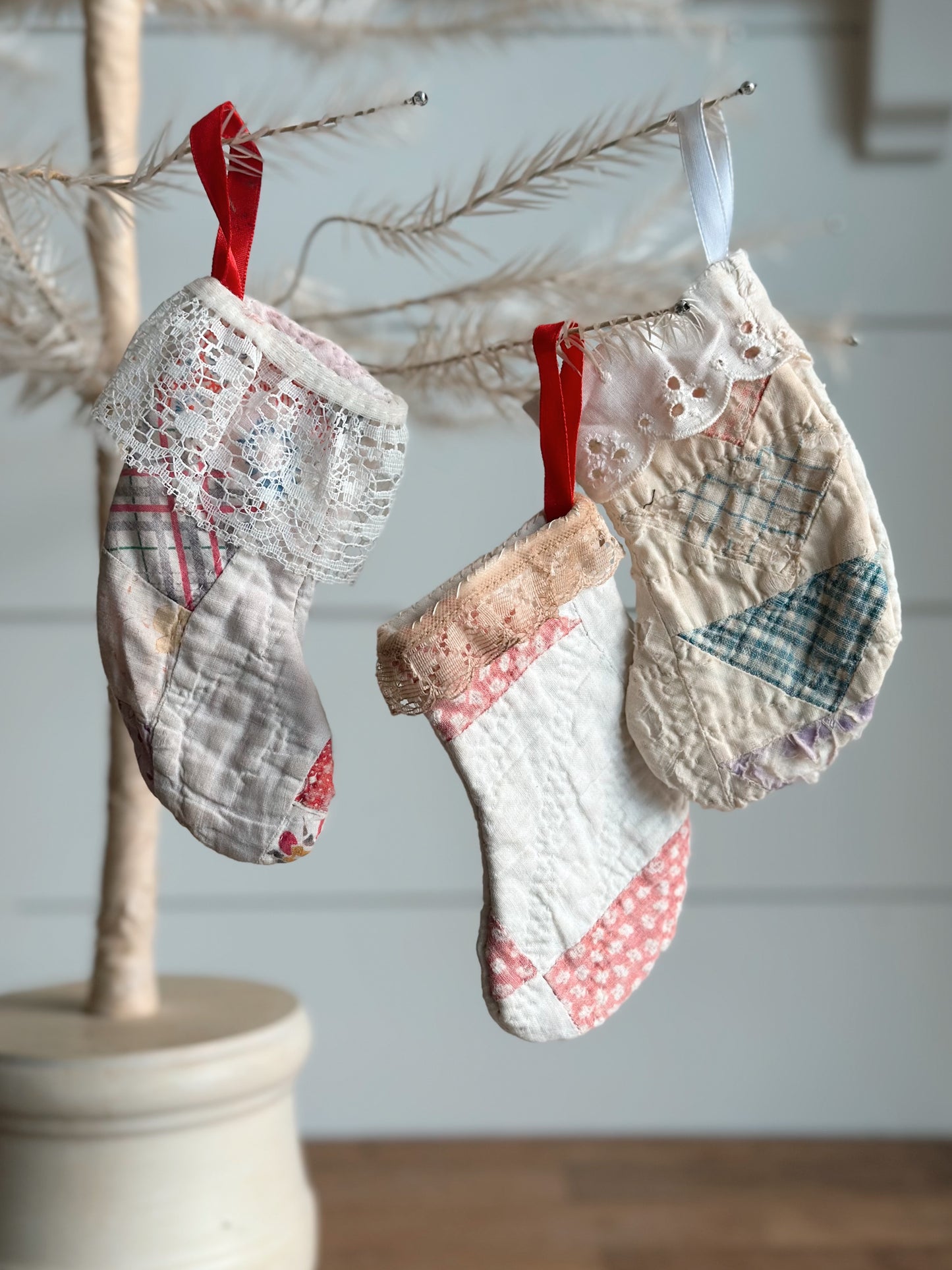 Pair of Petite Vintage Handmade Quilt Stockings