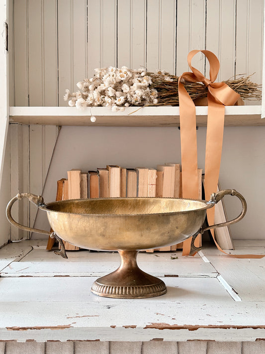 Beautiful Vintage Brass Koi Handle Pedestal Bowl