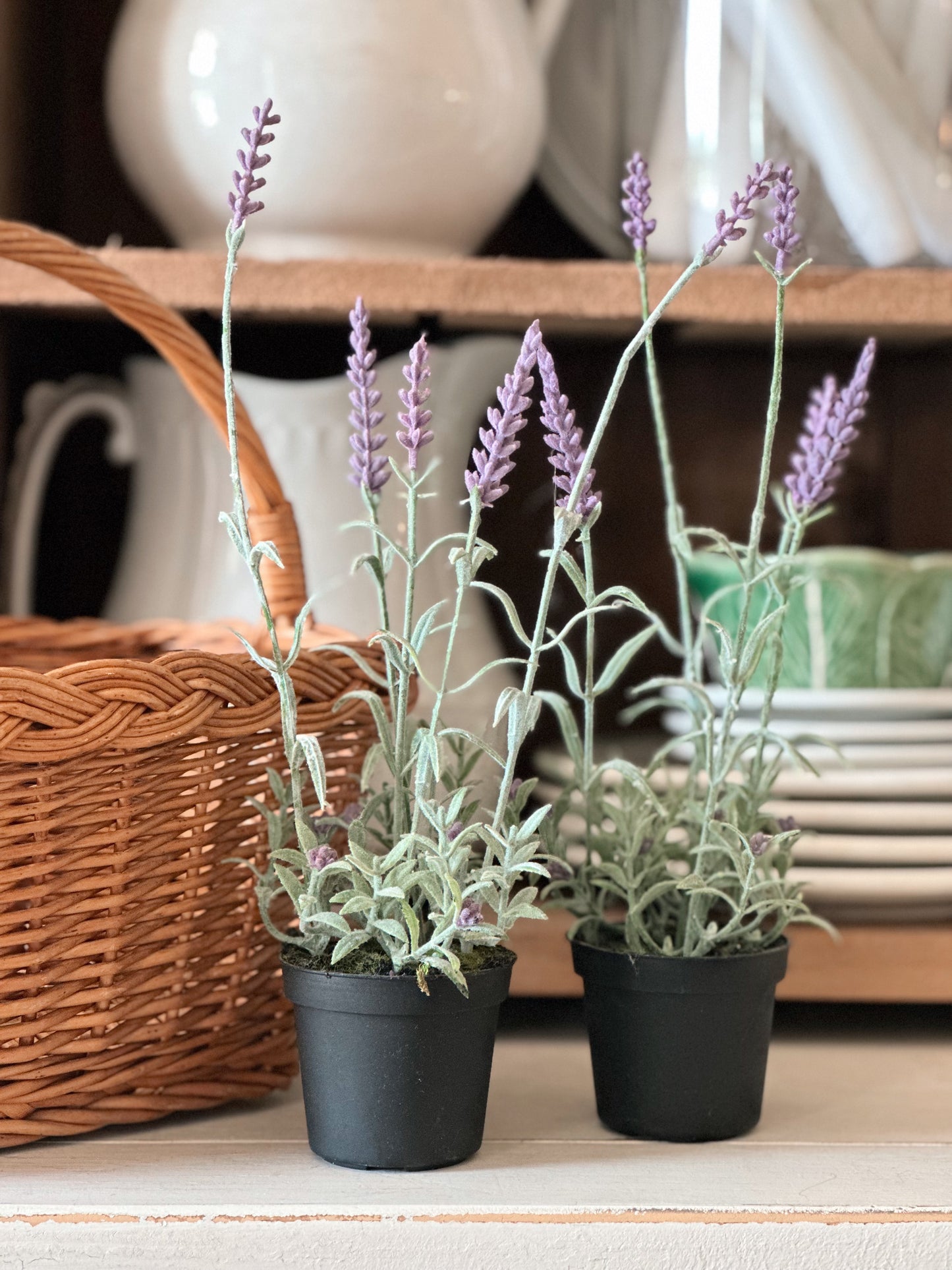 Vintage Wicker Basket & Faux Lavender