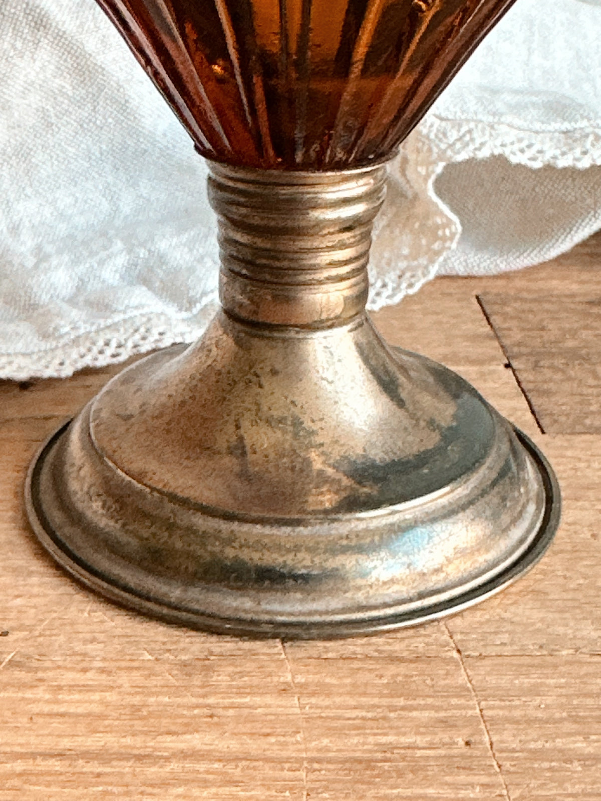 Vintage Amber Glass Oil Lamp Base