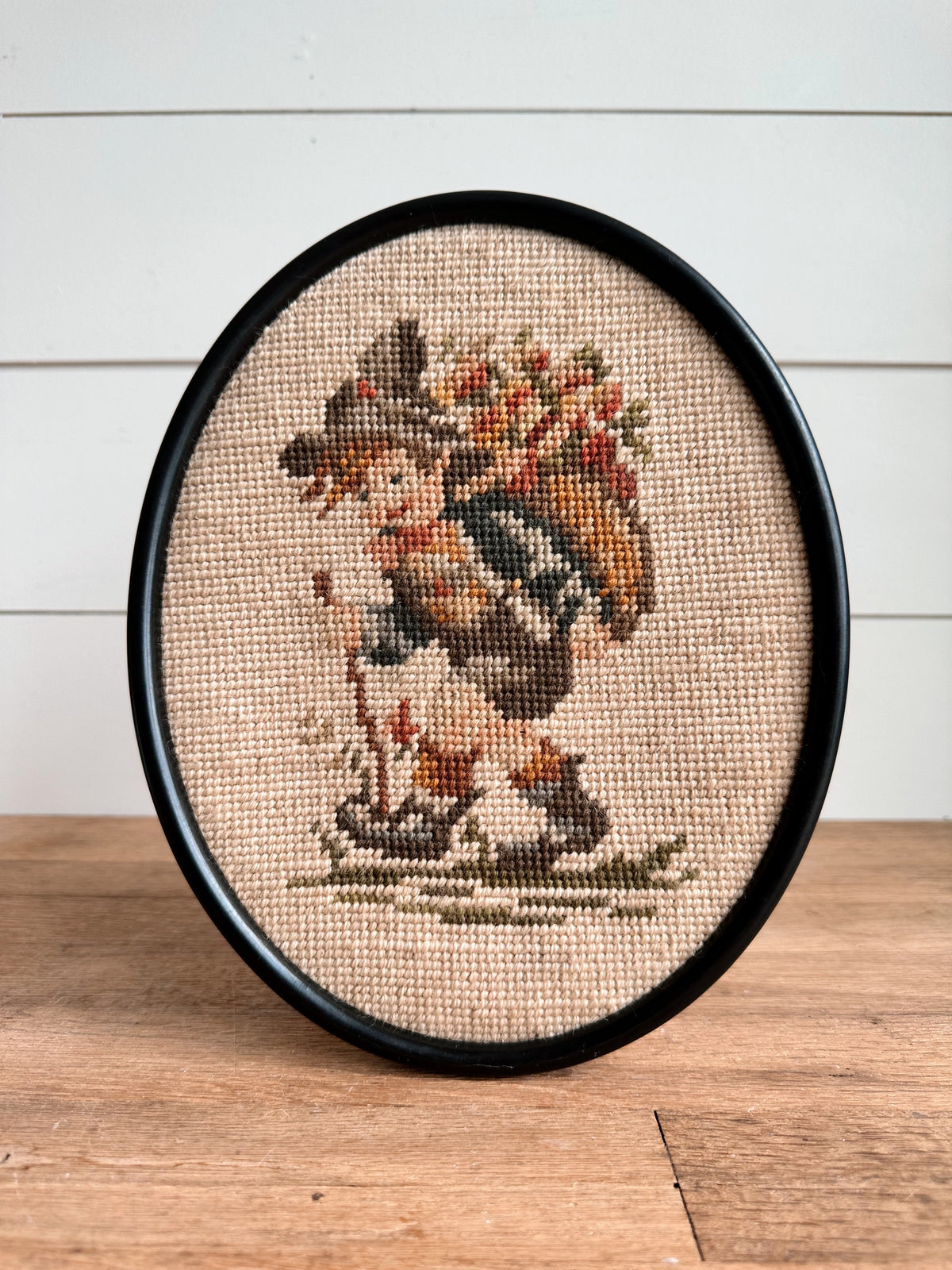 Vintage Framed Hummel Style Needlepoint