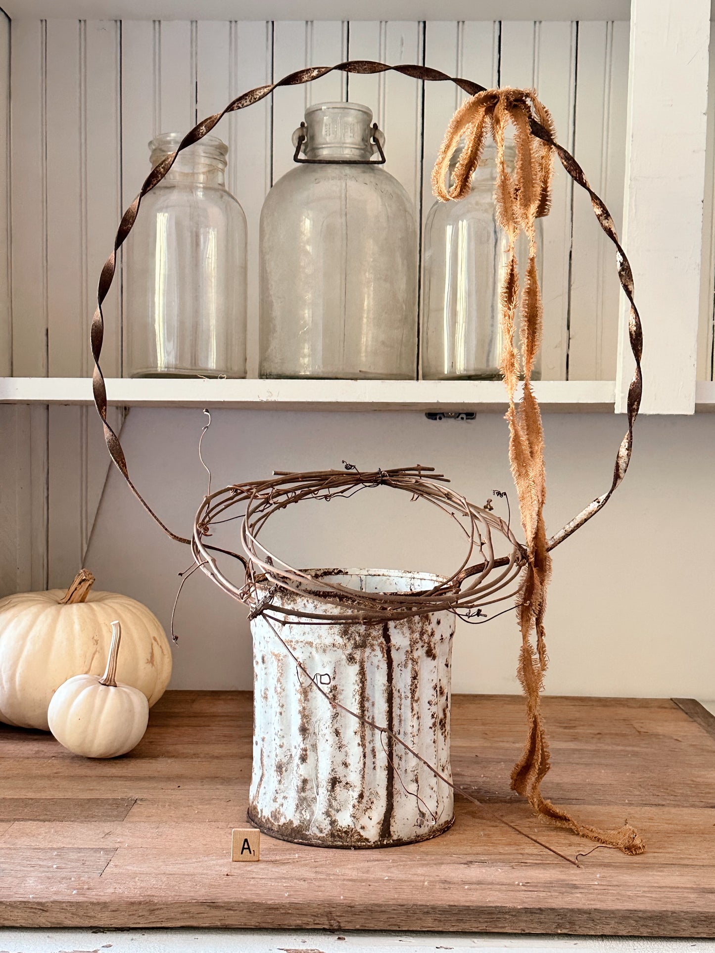 Vintage Tin Cemetery Basket