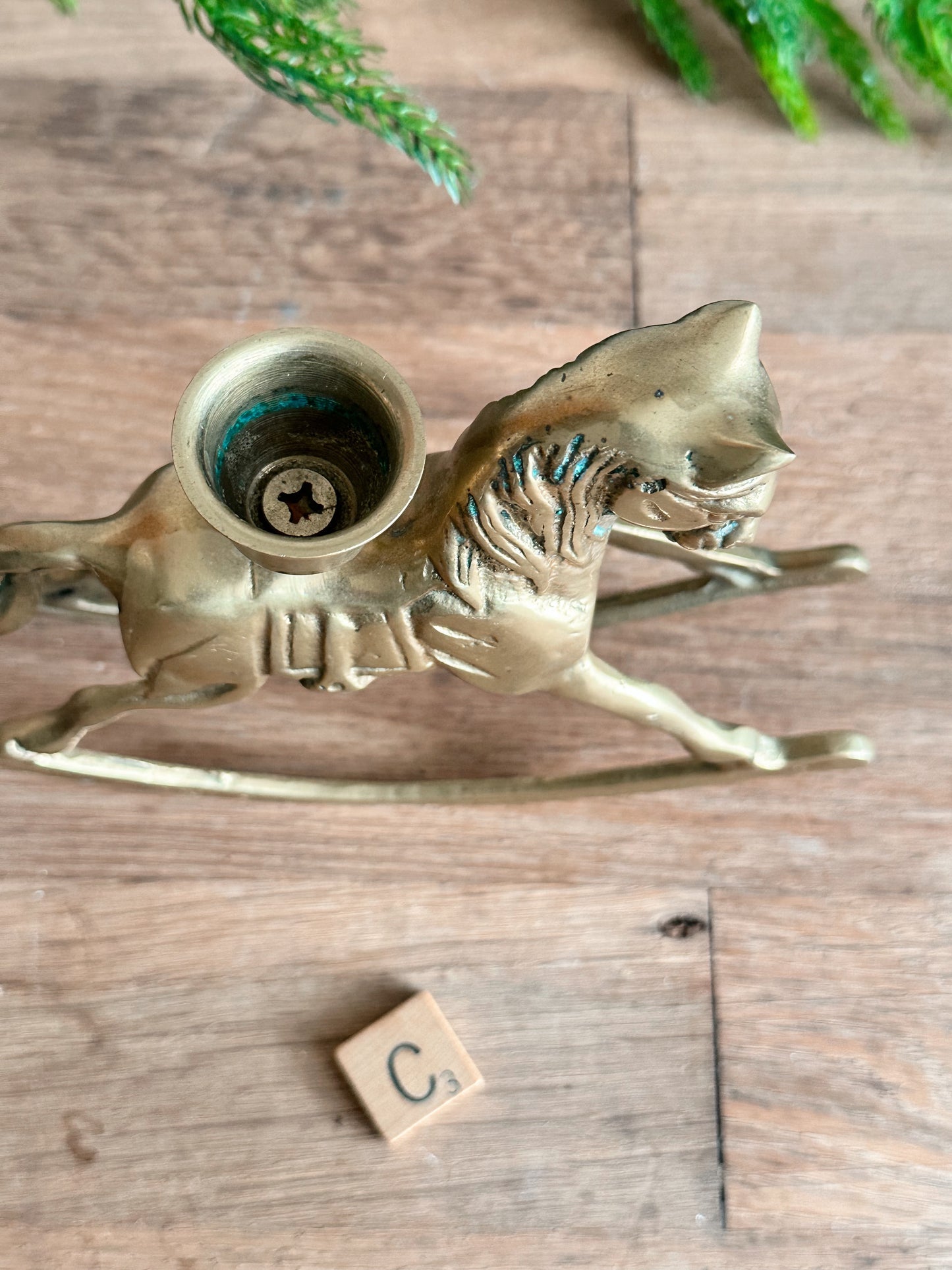 Vintage Brass Rocking Horse Candleholder