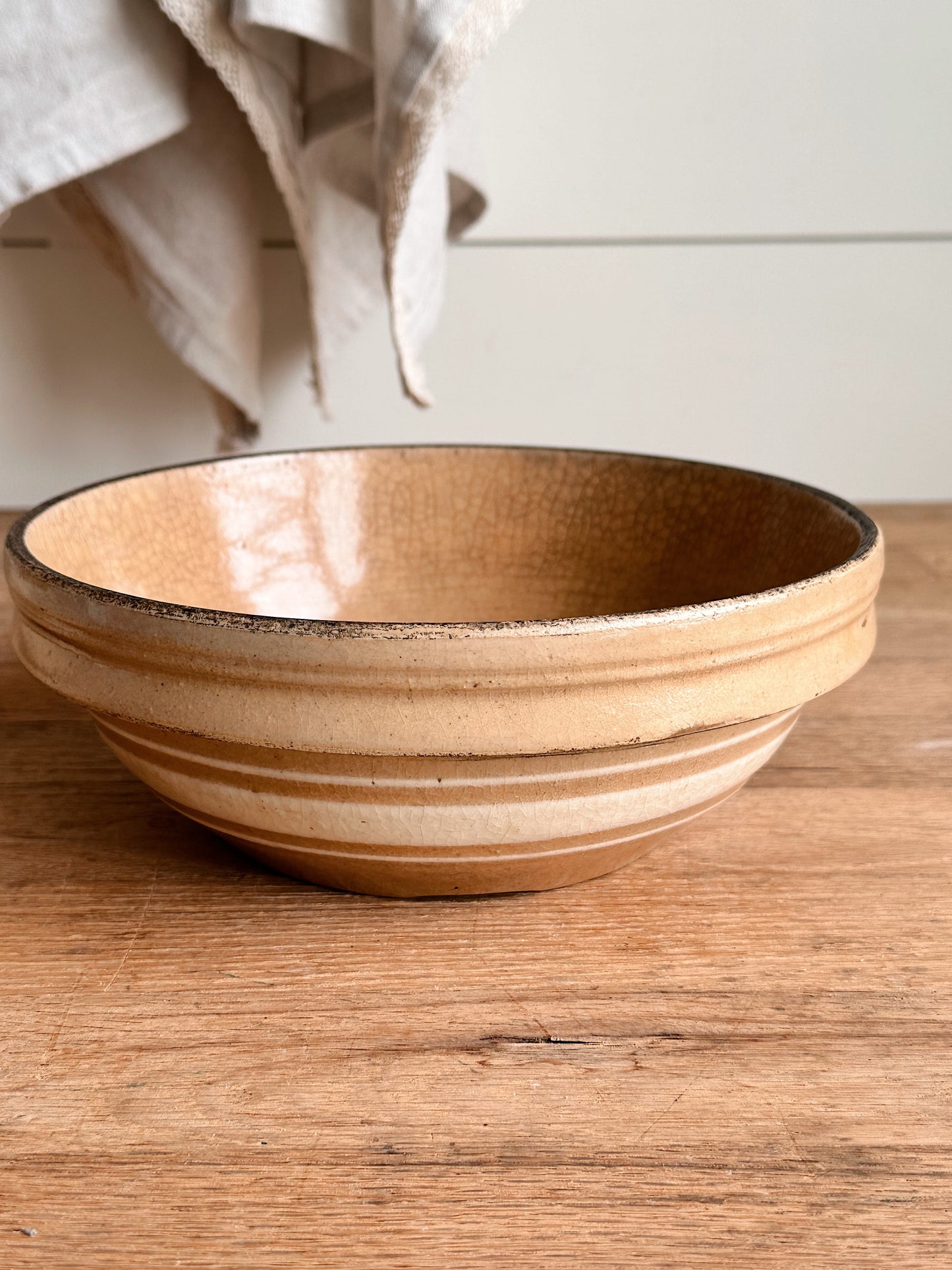 Vintage Banded Stoneware Covered Casserole
