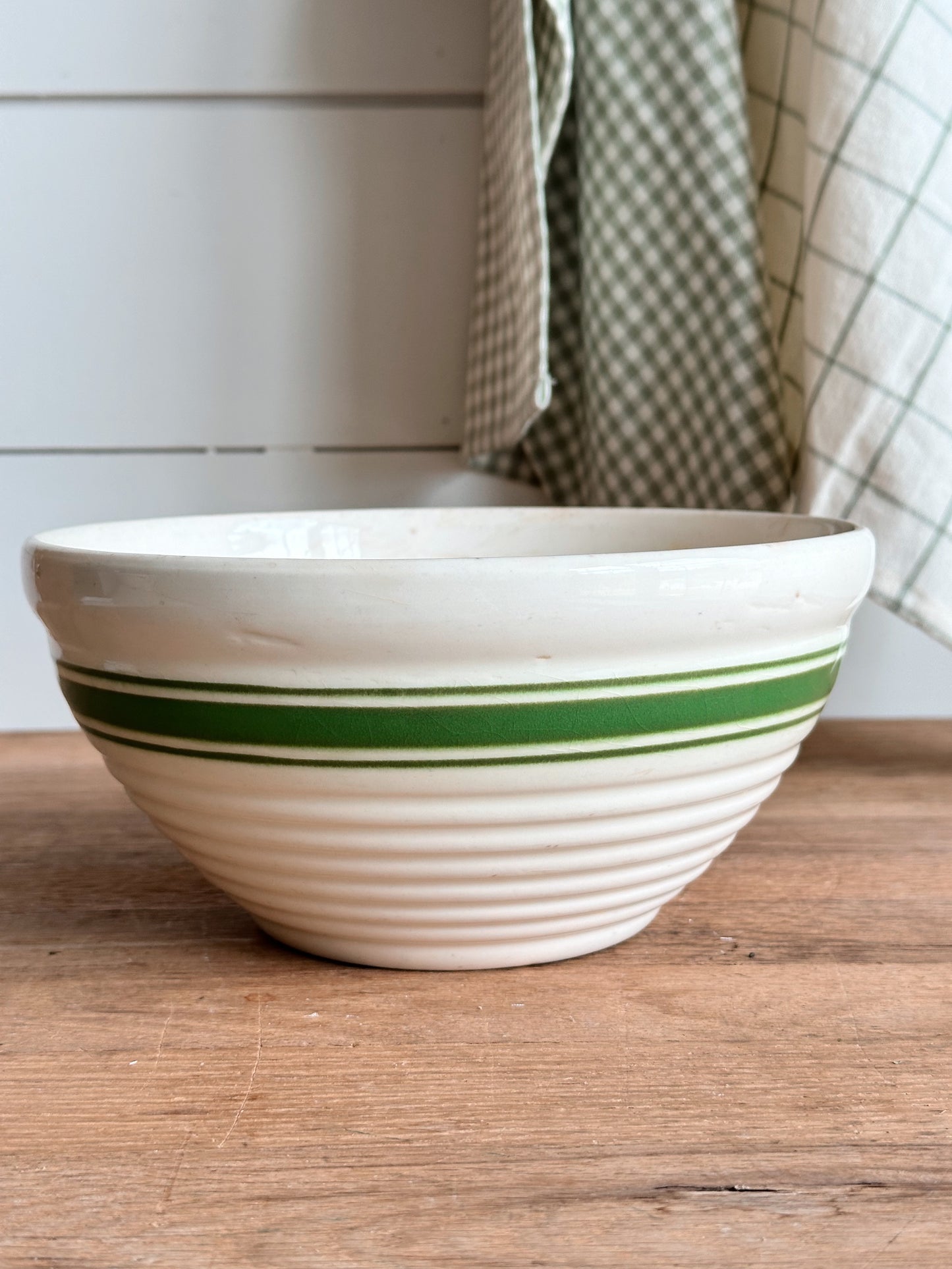 Vintage Green Banded Mixing Bowl
