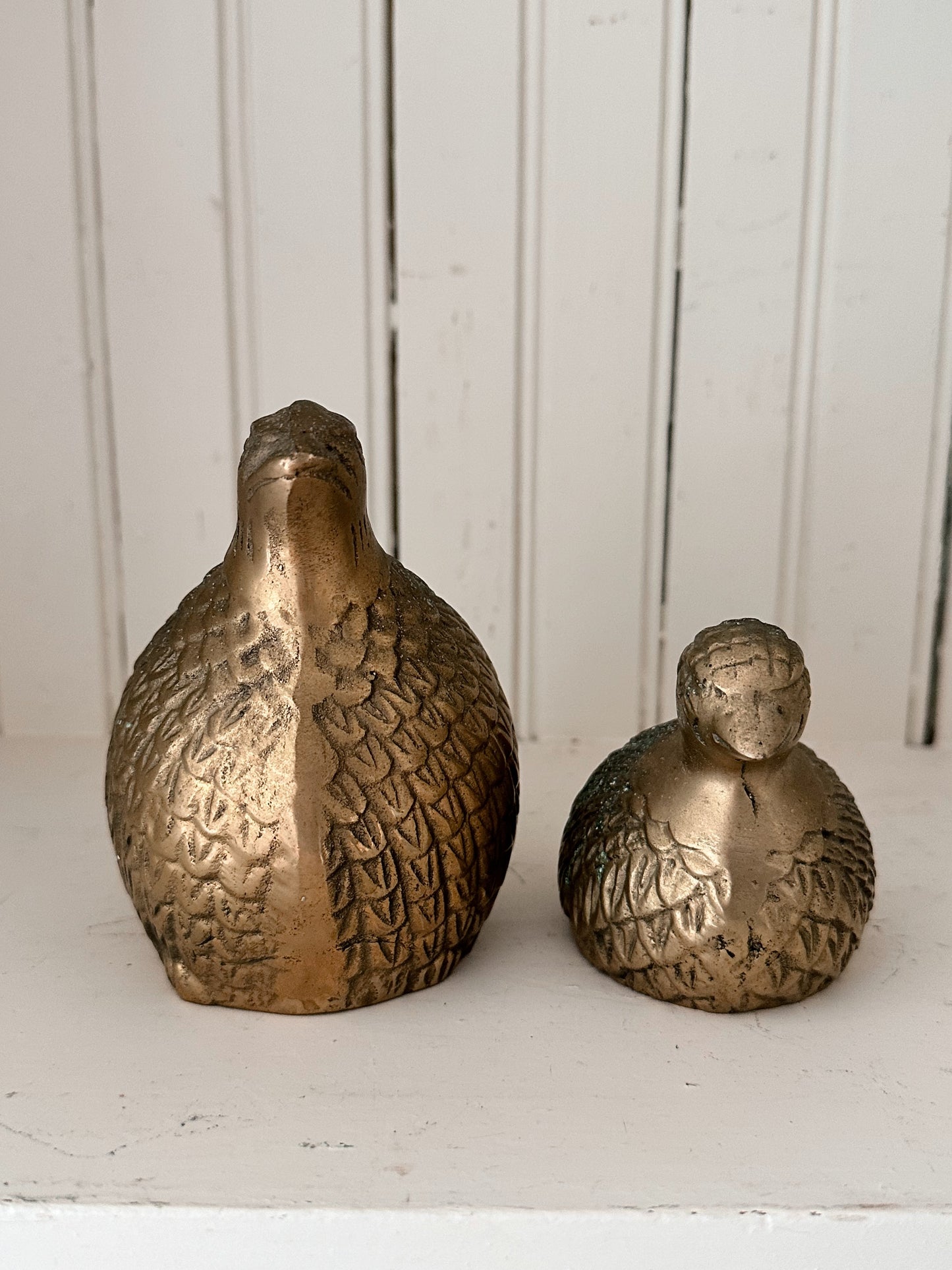 Set of Two Vintage Brass Quails