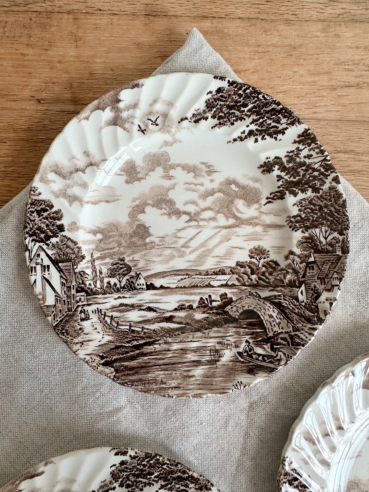 Set of Three Vintage Transferware Dessert Plates