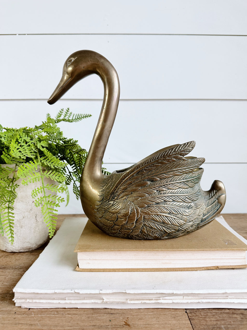 Vintage Brass Swan Planter