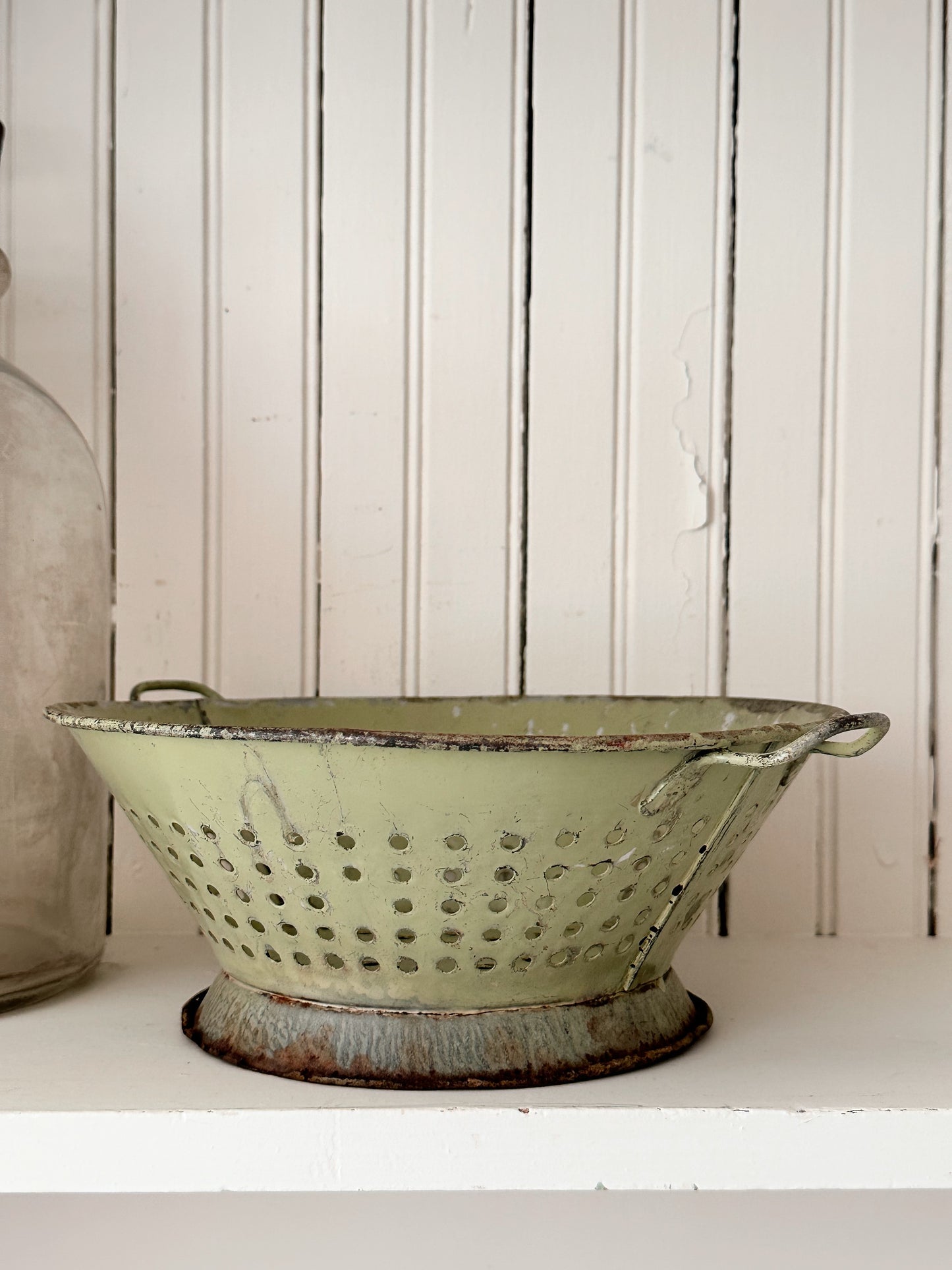 Vintage Green Enamelware Colander