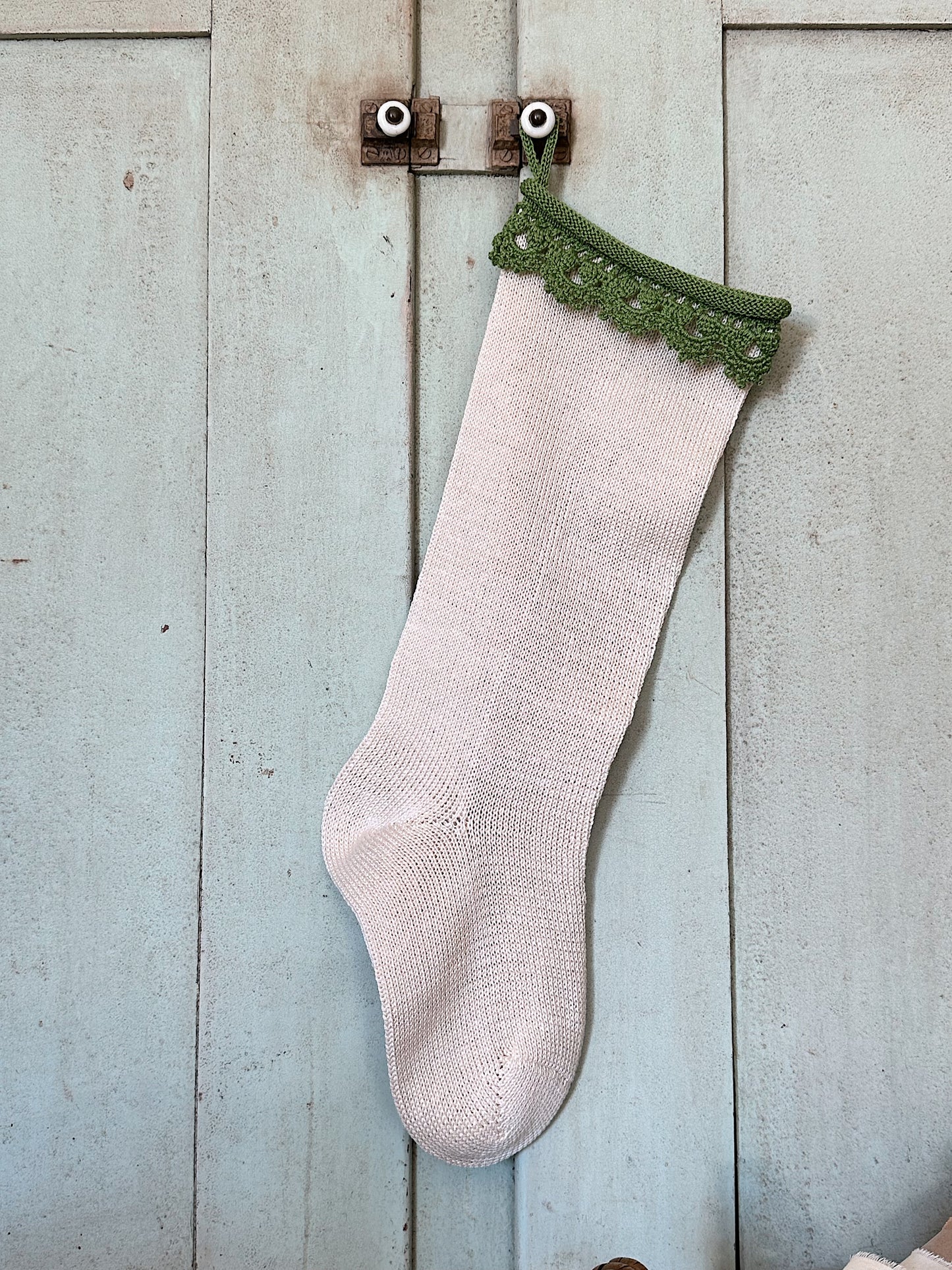 Handmade Crochet Trimmed Stocking  (mint)