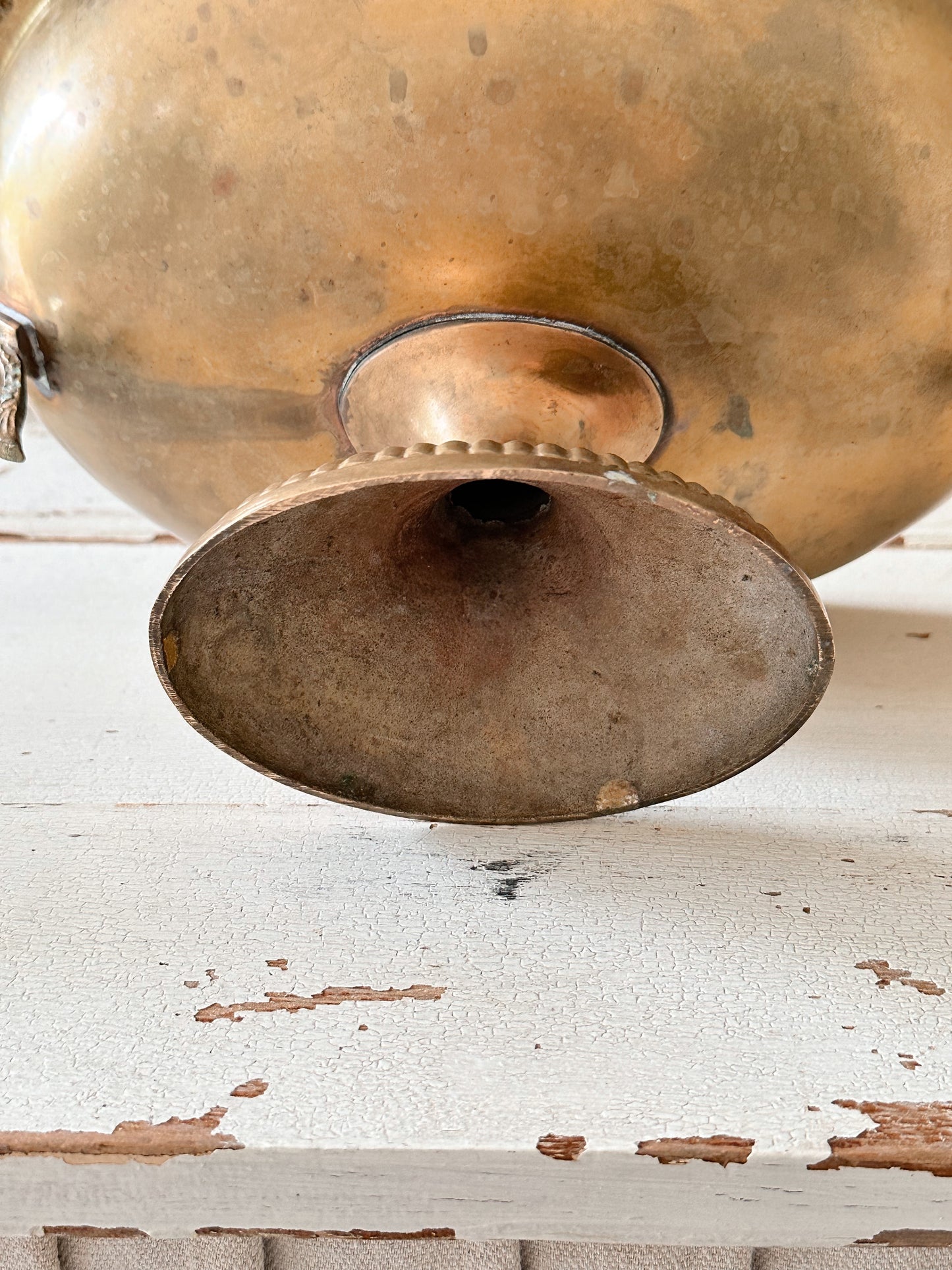 Beautiful Vintage Brass Koi Handle Pedestal Bowl