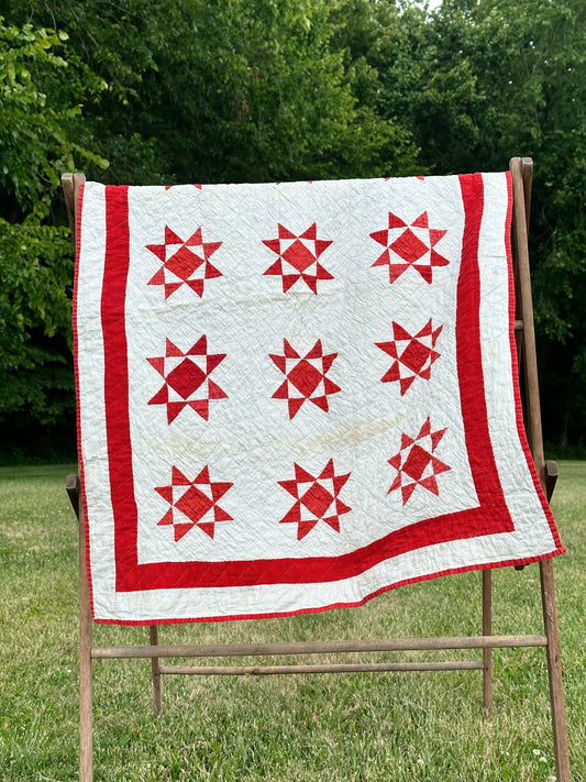 Vintage Red & White Ohio Star Lap Quilt
