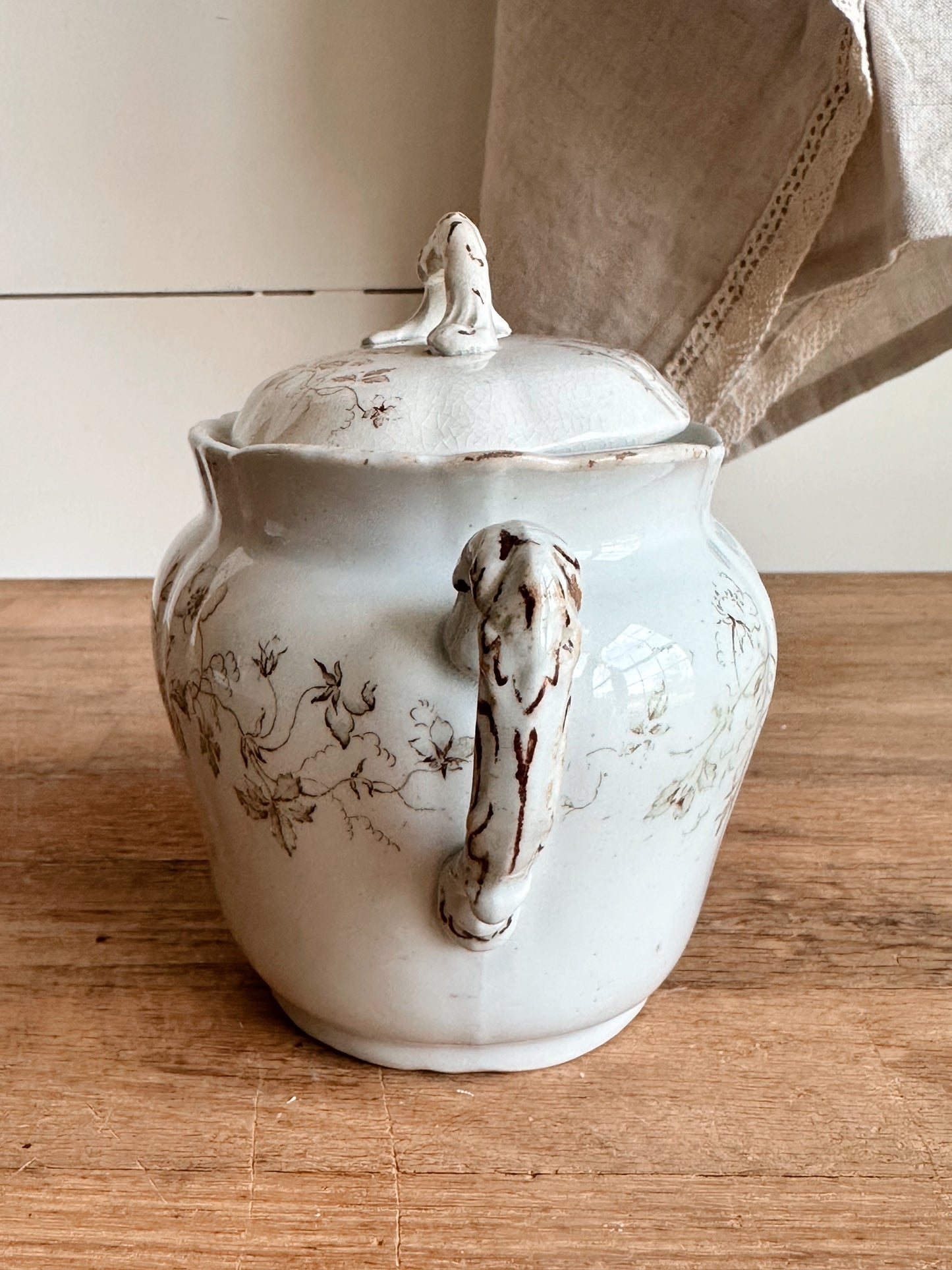 Antique WH Pearl & Co Ironstone Sugar Bowl