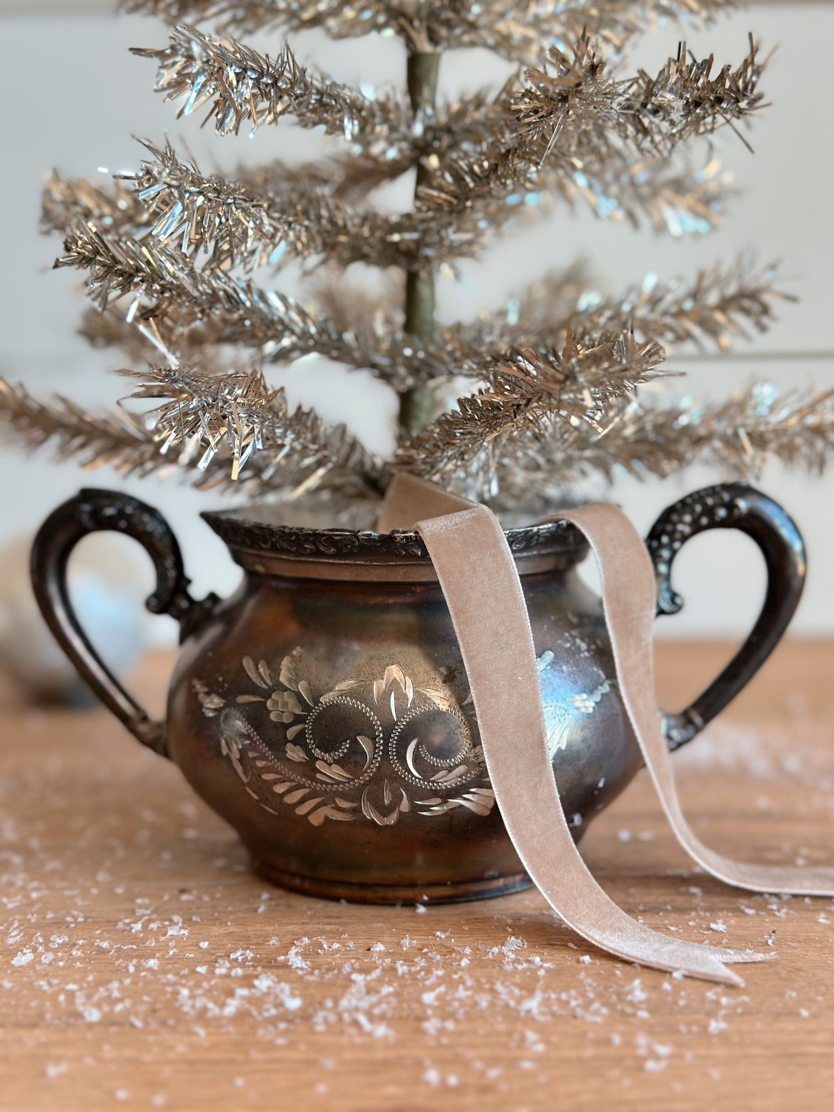 Vintage Silver Plate Sugar Pot Tinsel Tree