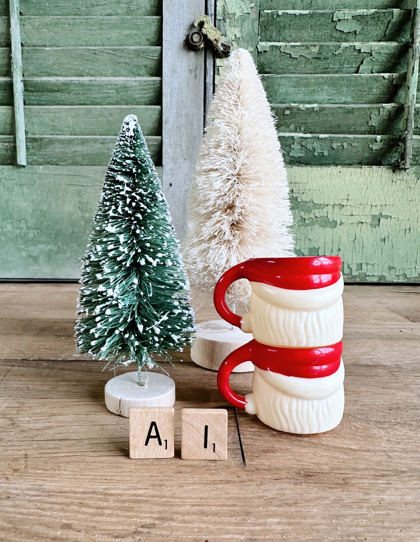 Set of Two Plastic Mini Vintage Santa Mugs