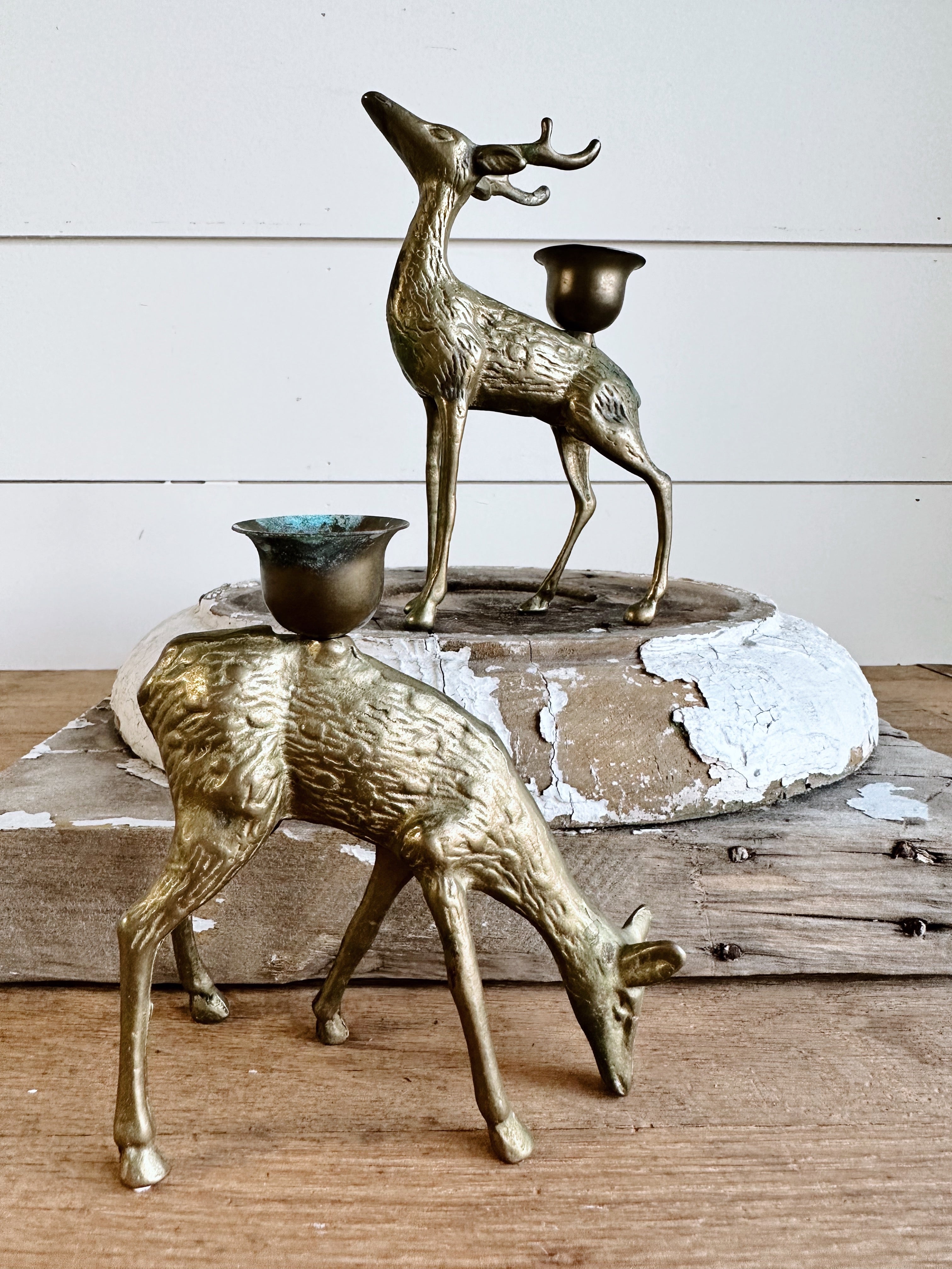 Pair of Vintage Brass Deer Candle Holders