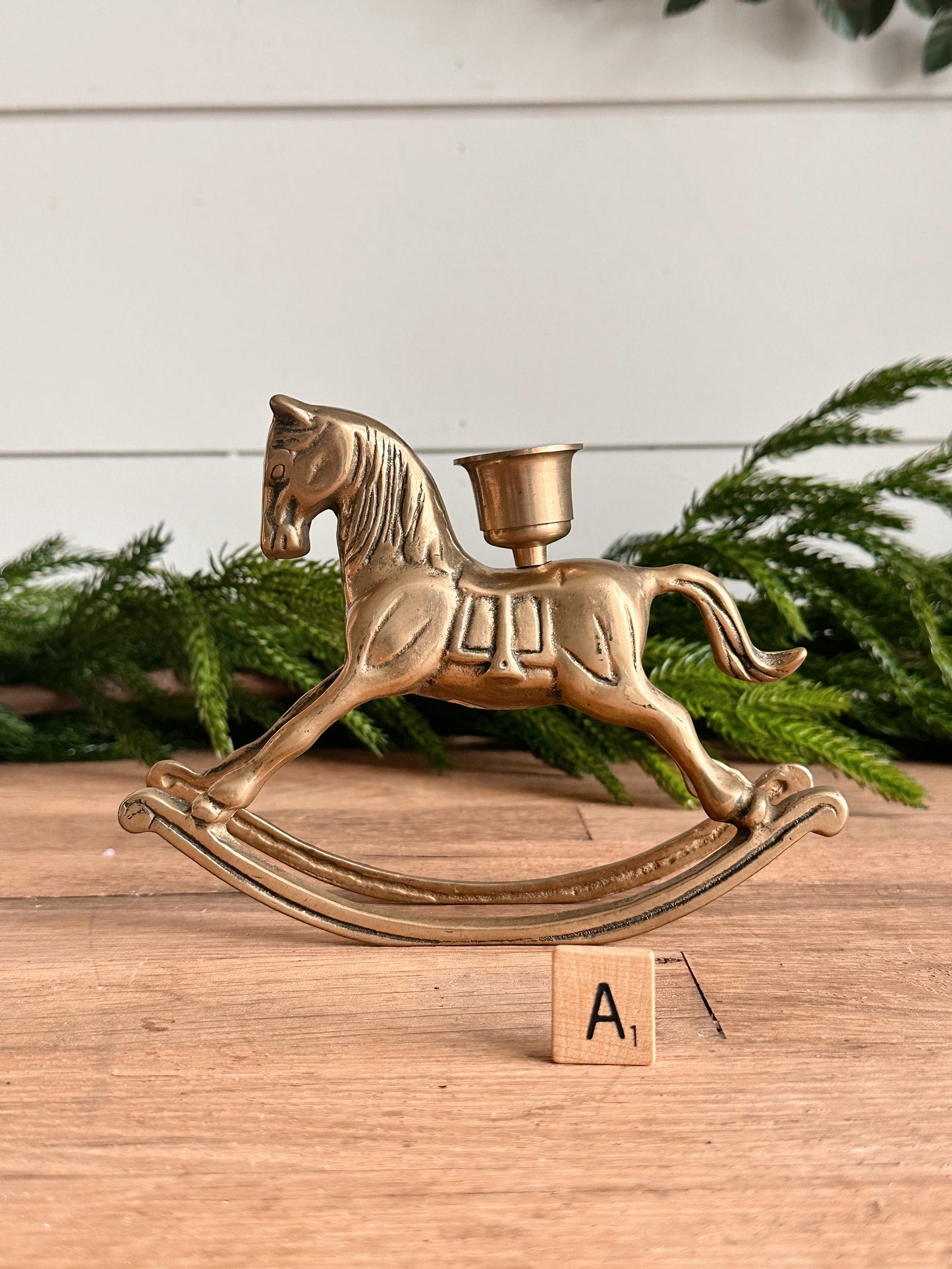 Vintage Brass Rocking Horse Candleholder