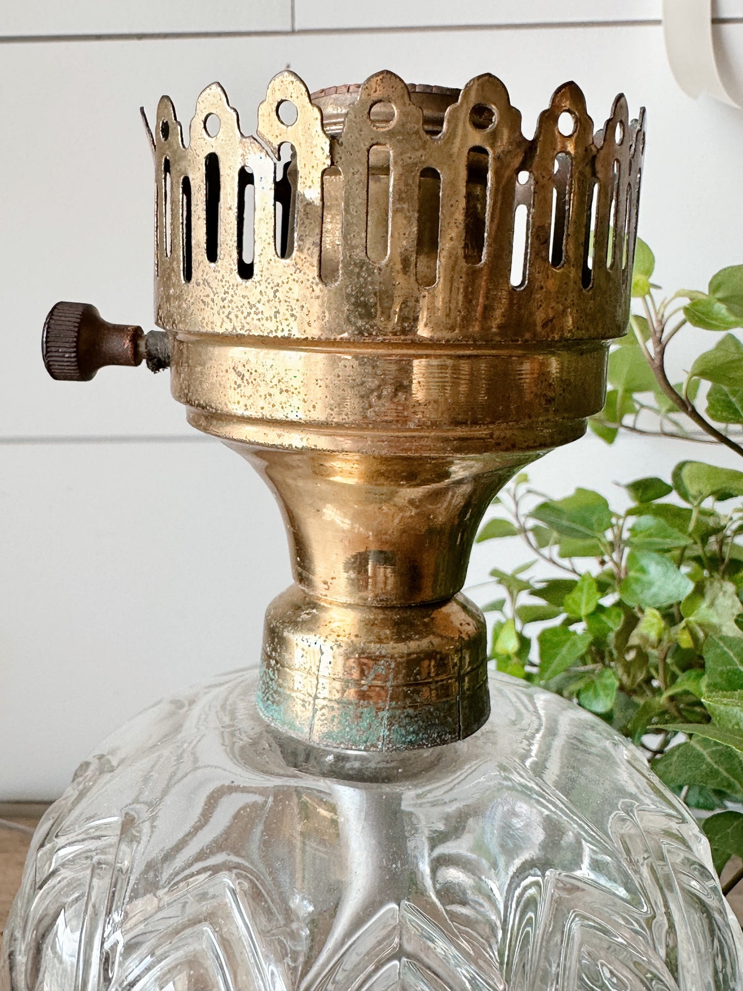 Vintage Blown Glass, Brass & Marble Lamp